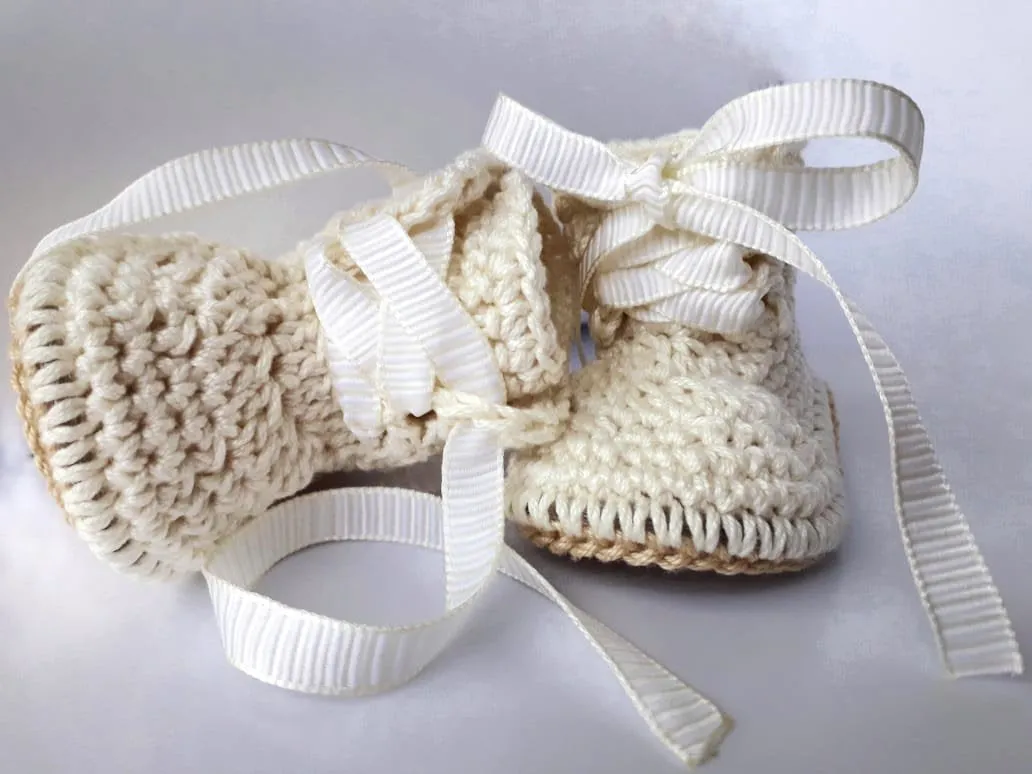 Baby Boy  Botties Shoes Crochet, Baptism Shoes, Christening Shoes, Ivory and White