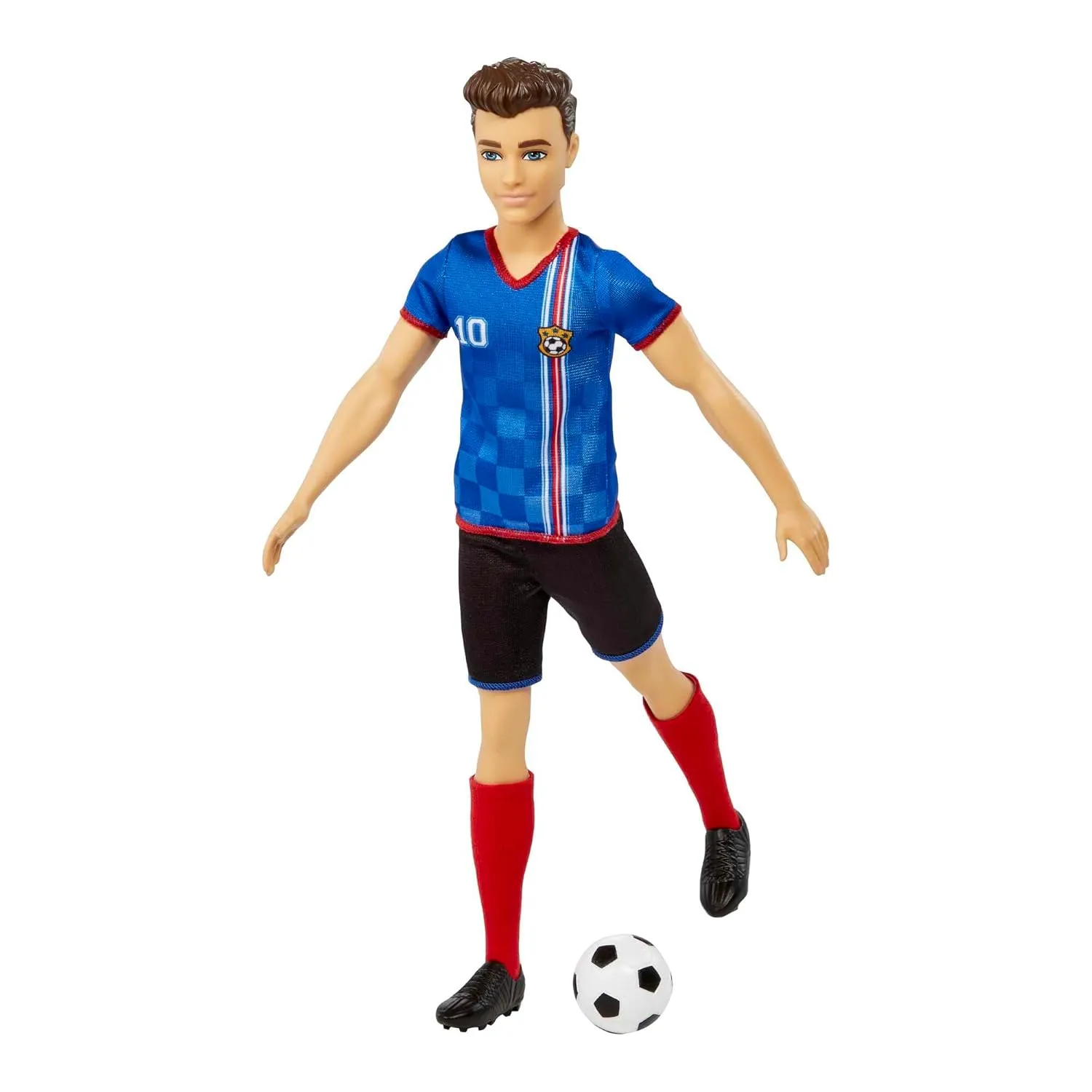 Barbie Ken Soccer Cropped Hair Doll with Colorful #10 Uniform, Soccer Ball, Cleats, Tall Socks, Great Sports-Inspired Gift for Ages 3 and Up