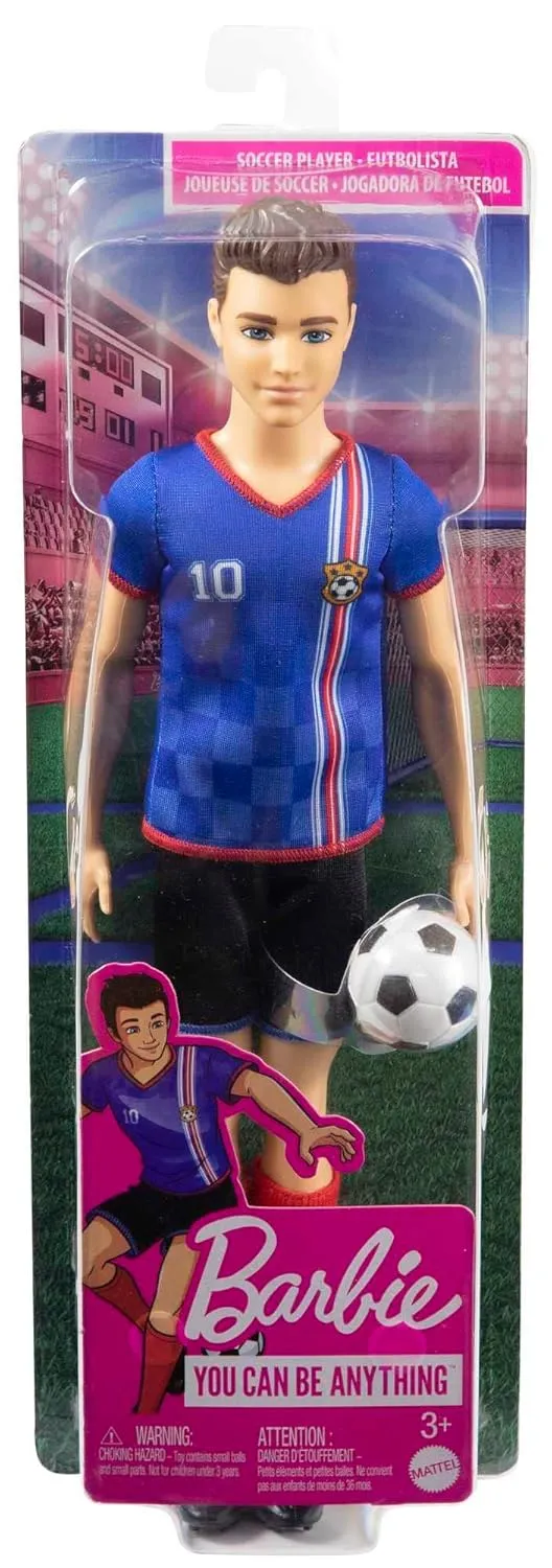 Barbie Ken Soccer Cropped Hair Doll with Colorful #10 Uniform, Soccer Ball, Cleats, Tall Socks, Great Sports-Inspired Gift for Ages 3 and Up