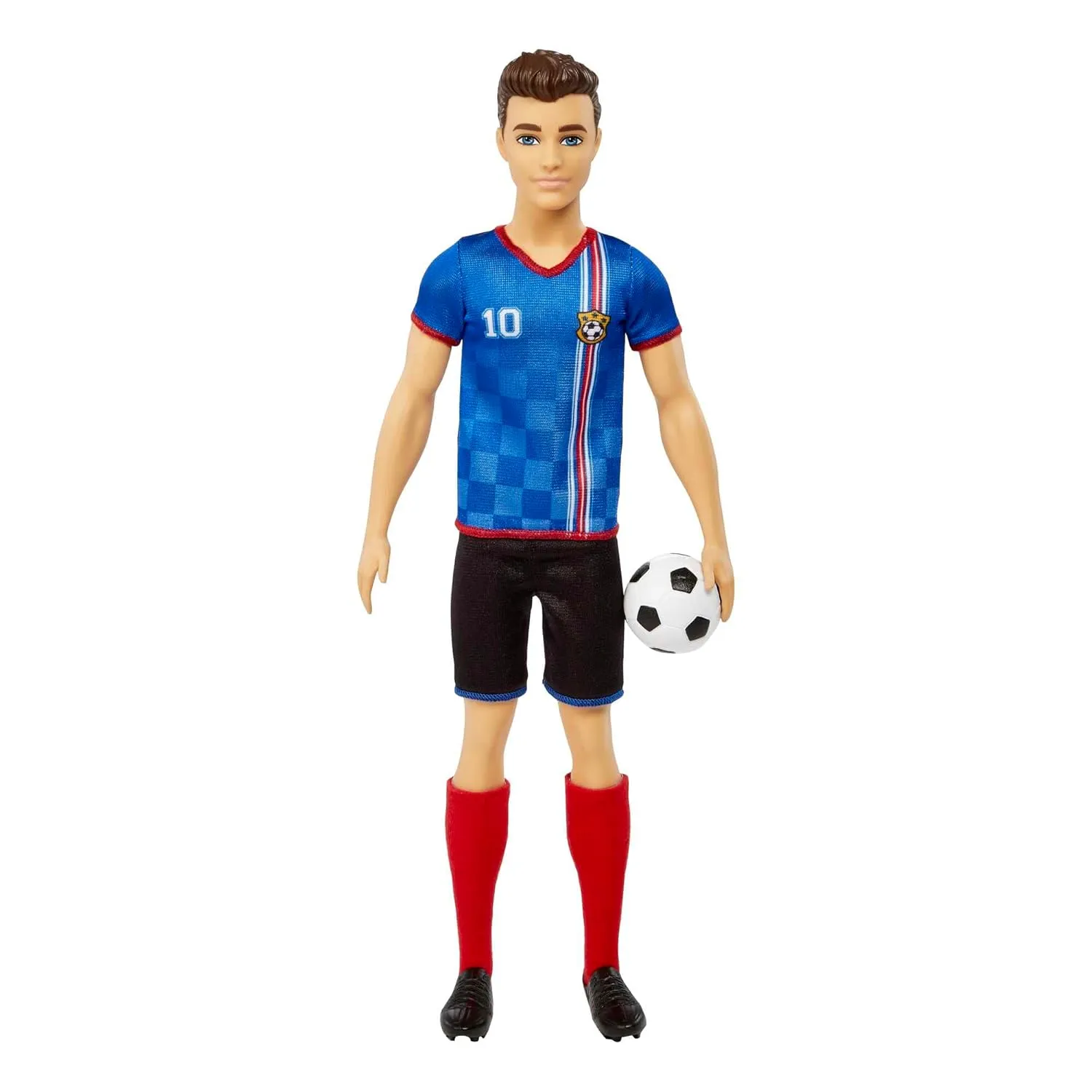 Barbie Ken Soccer Cropped Hair Doll with Colorful #10 Uniform, Soccer Ball, Cleats, Tall Socks, Great Sports-Inspired Gift for Ages 3 and Up