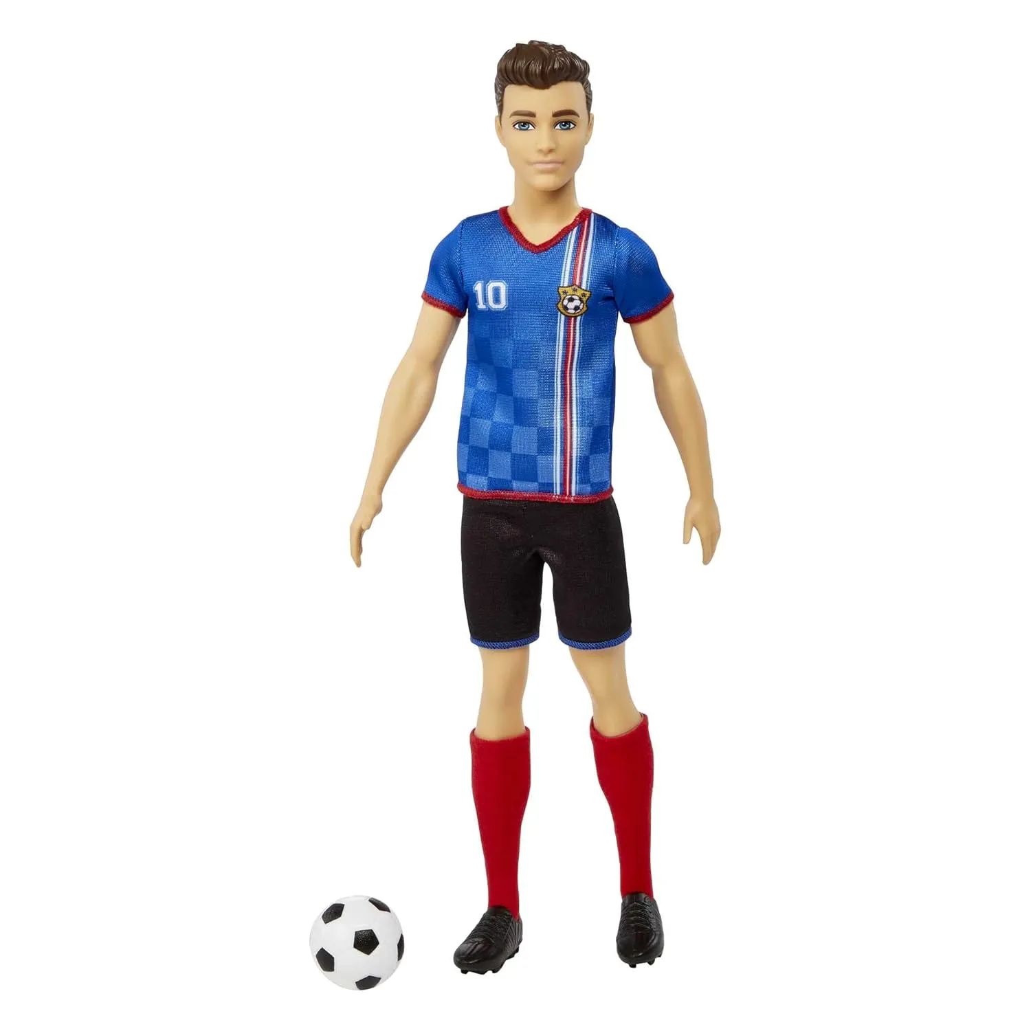 Barbie Ken Soccer Cropped Hair Doll with Colorful #10 Uniform, Soccer Ball, Cleats, Tall Socks, Great Sports-Inspired Gift for Ages 3 and Up