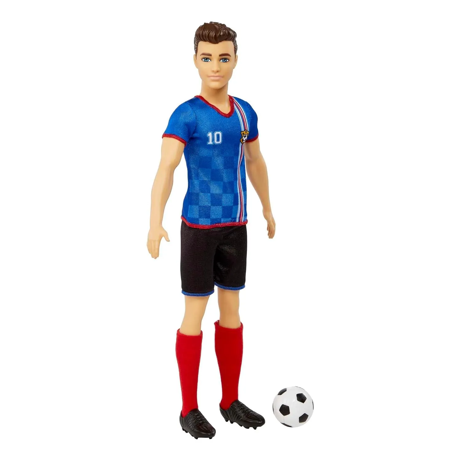 Barbie Ken Soccer Cropped Hair Doll with Colorful #10 Uniform, Soccer Ball, Cleats, Tall Socks, Great Sports-Inspired Gift for Ages 3 and Up