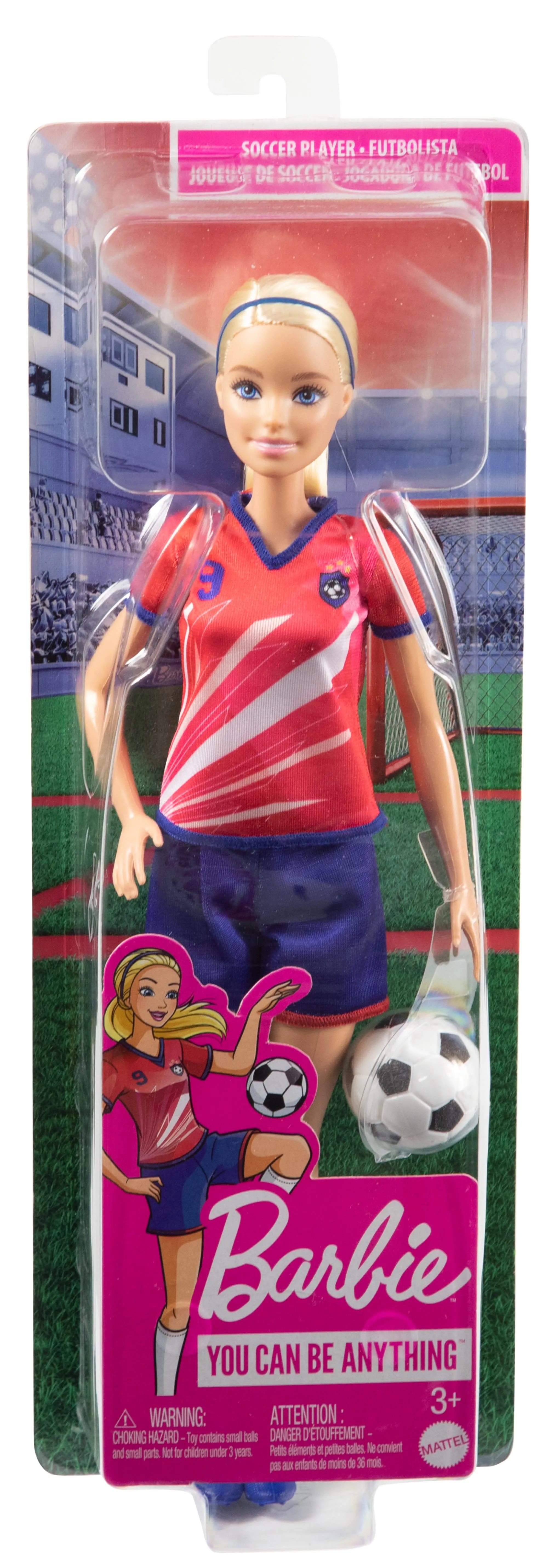 Barbie Soccer Doll, Blonde, #9 Uniform, Soccer Ball, Cleats,  Socks, 3 & Up