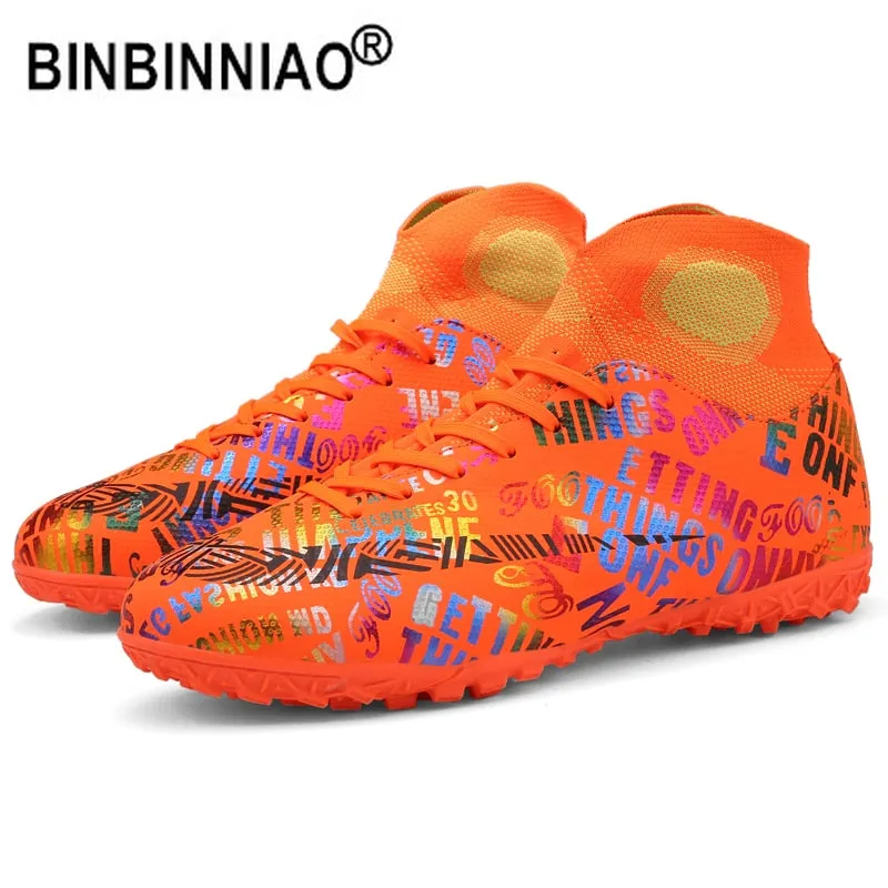 BINBINNIAO Kids/Youth Turf Soccer Shoes High Ankle for Soccer, Lacrosse