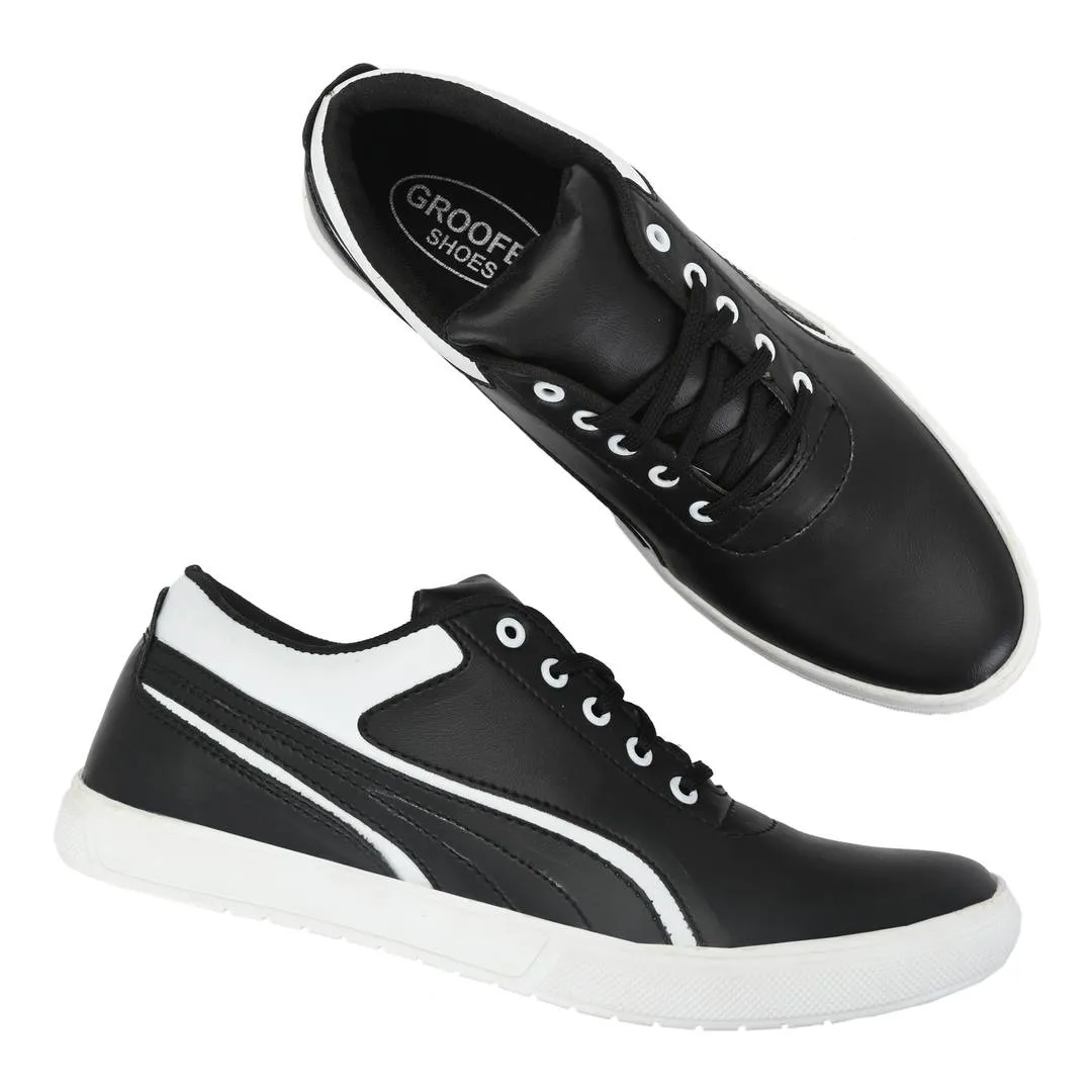 Black & White Lace-Up Self Design Casual Shoes For Men's