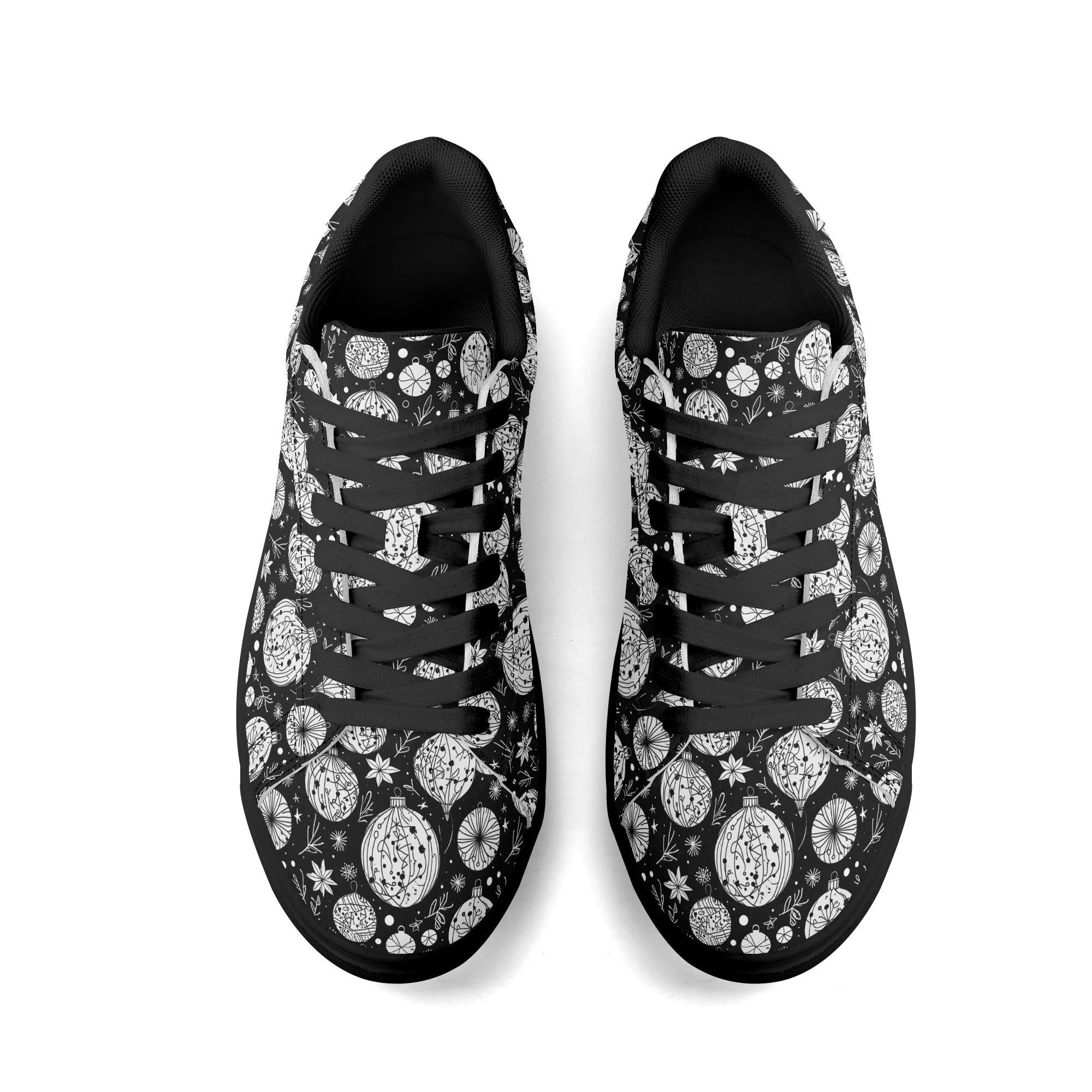 Black and White Ornament Adult Lightweight Brand Low Top Leather Shoes