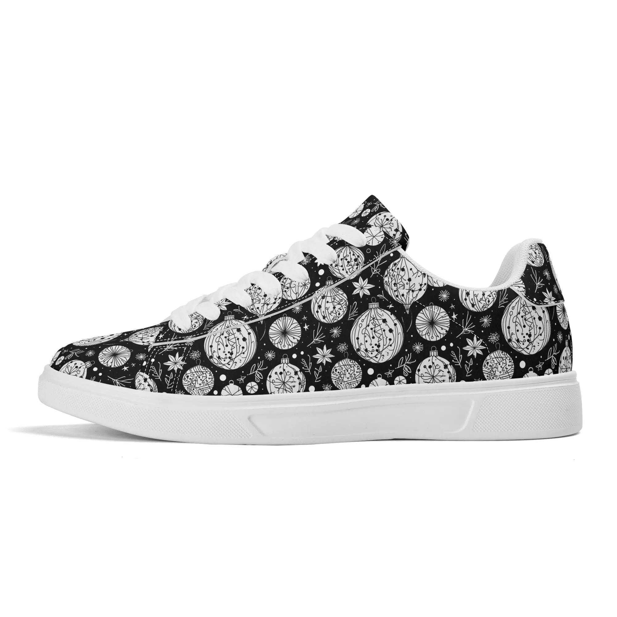 Black and White Ornament Adult Lightweight Brand Low Top Leather Shoes