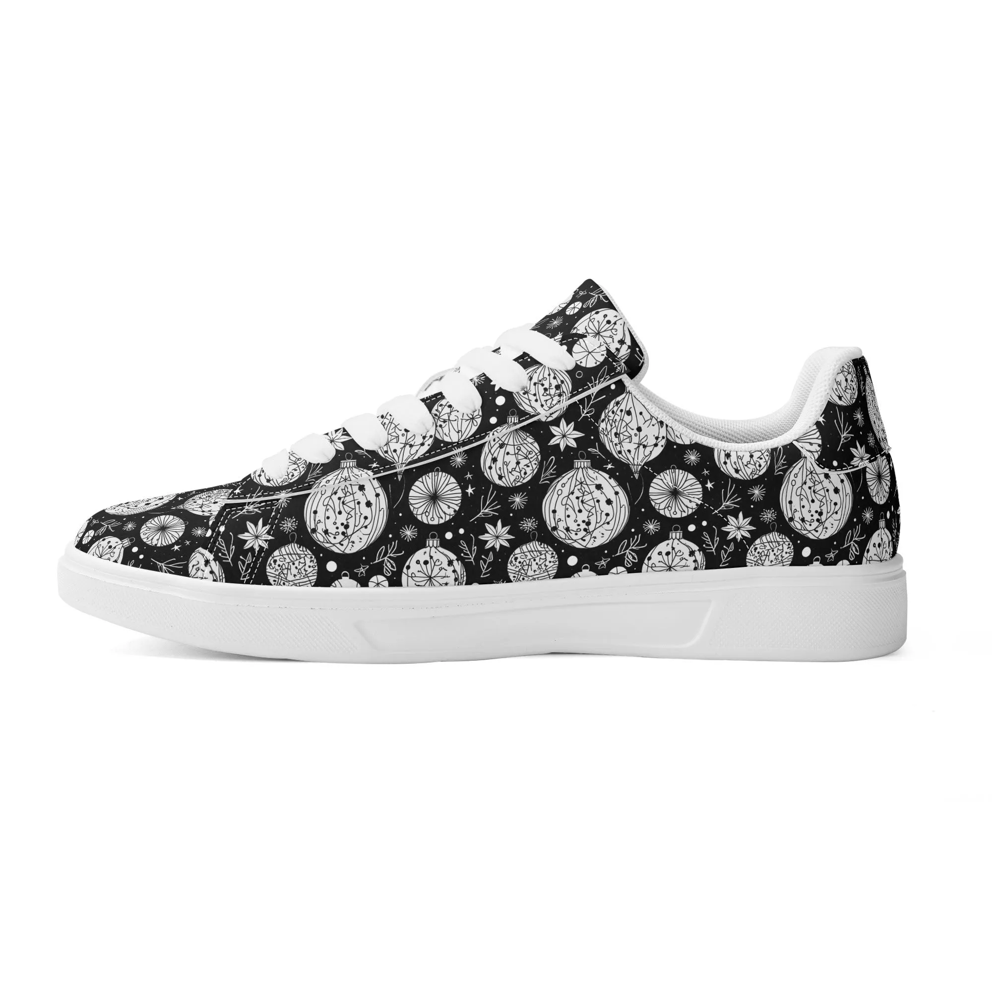 Black and White Ornament Adult Lightweight Brand Low Top Leather Shoes