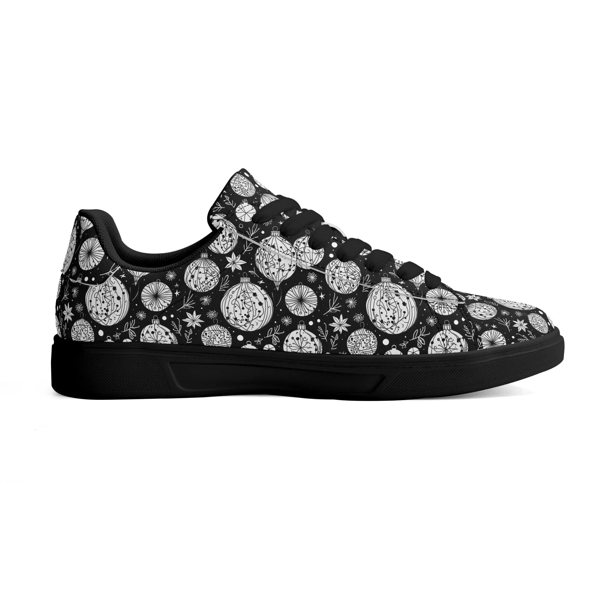 Black and White Ornament Adult Lightweight Brand Low Top Leather Shoes