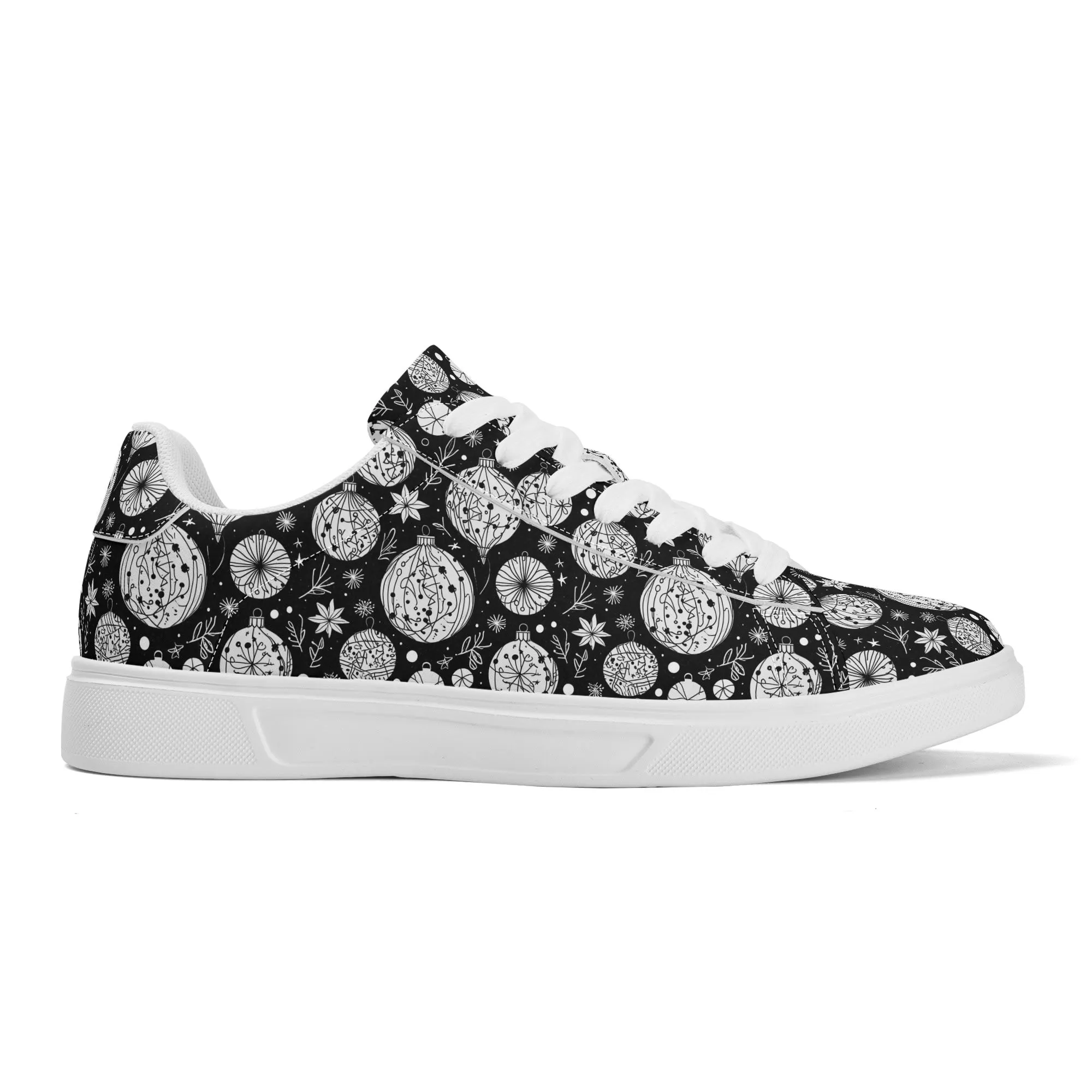 Black and White Ornament Adult Lightweight Brand Low Top Leather Shoes