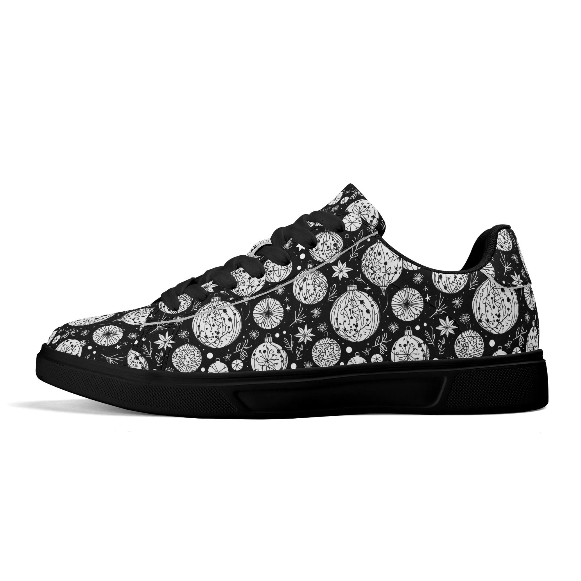 Black and White Ornament Adult Lightweight Brand Low Top Leather Shoes