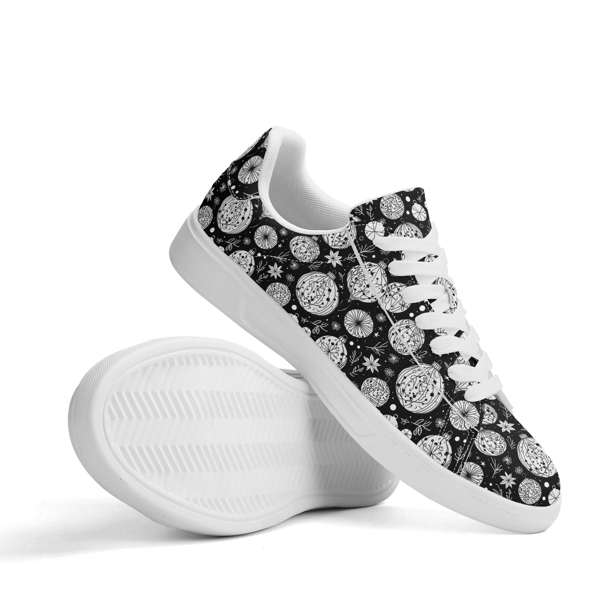 Black and White Ornament Adult Lightweight Brand Low Top Leather Shoes