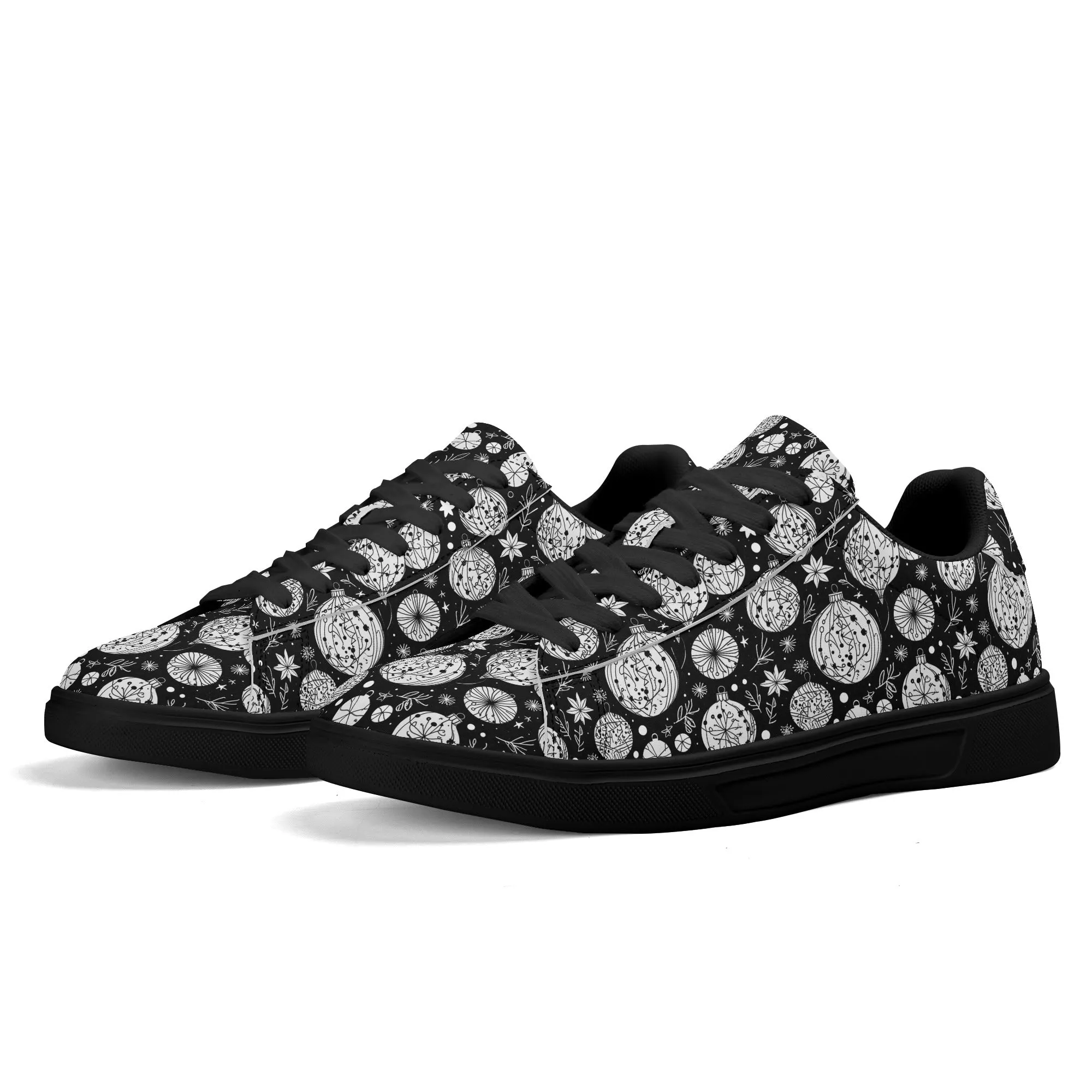 Black and White Ornament Adult Lightweight Brand Low Top Leather Shoes