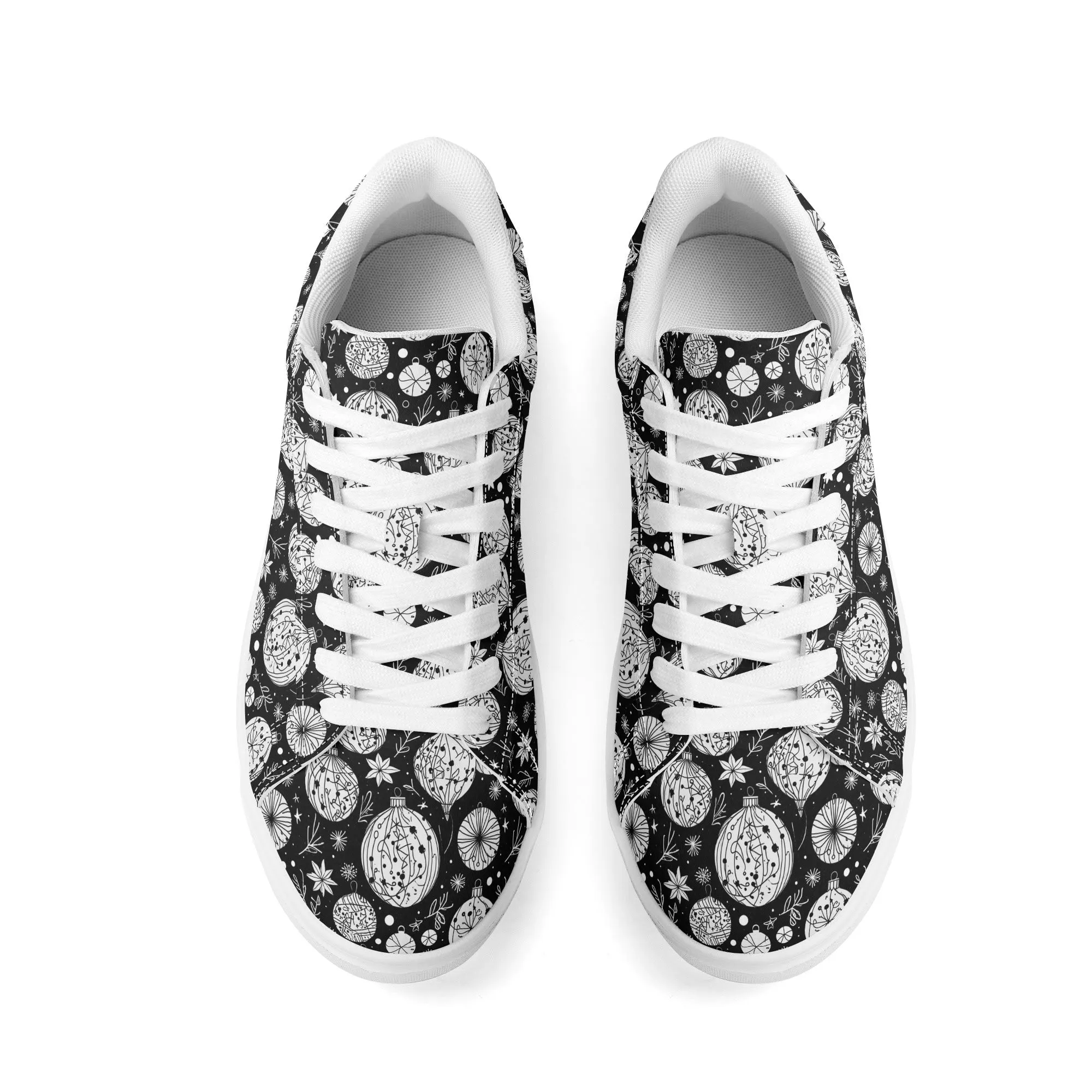 Black and White Ornament Adult Lightweight Brand Low Top Leather Shoes