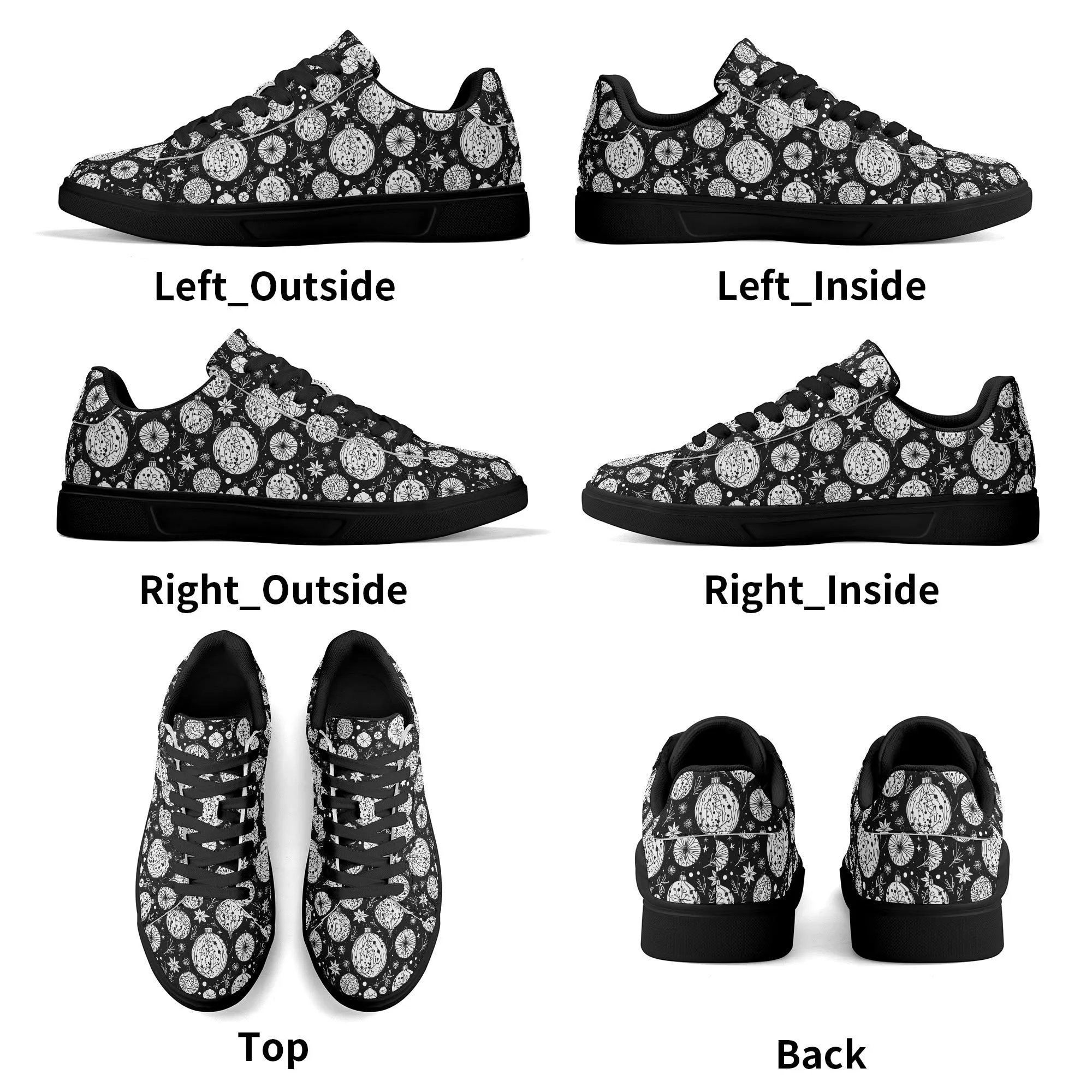 Black and White Ornament Adult Lightweight Brand Low Top Leather Shoes