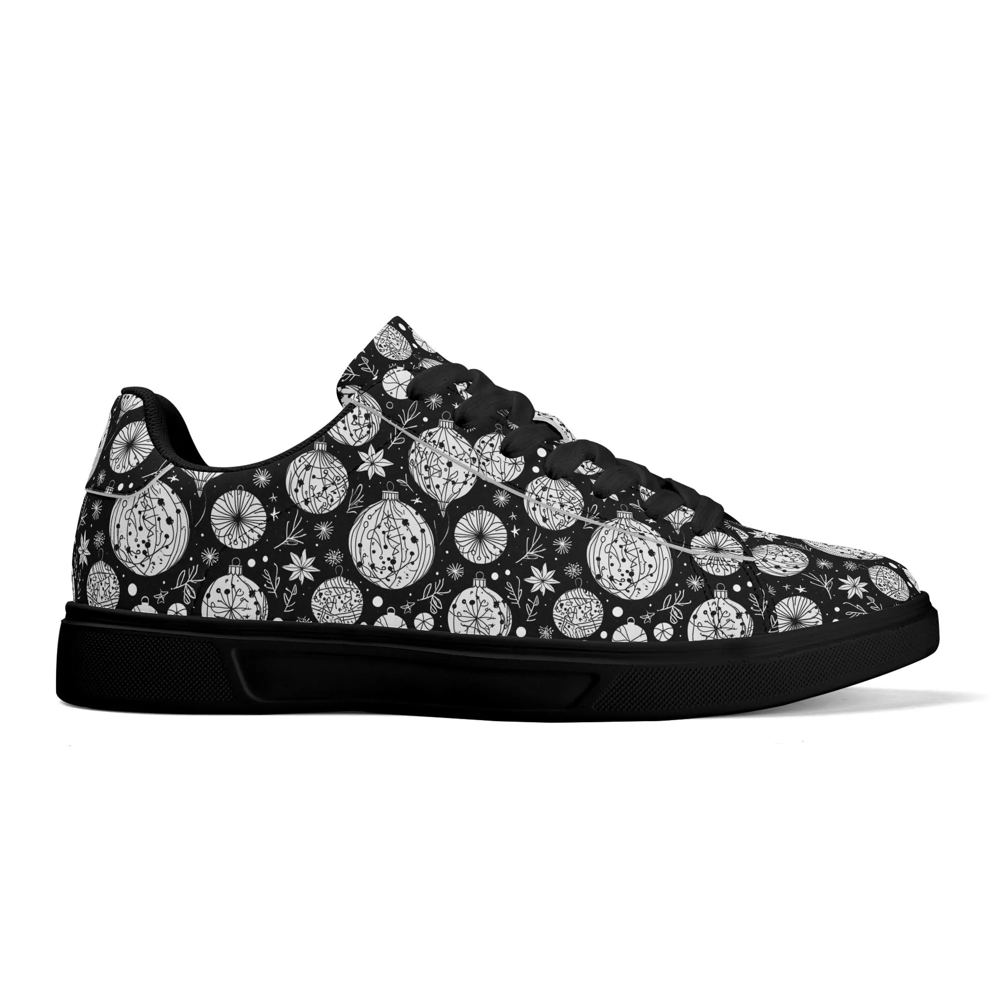 Black and White Ornament Adult Lightweight Brand Low Top Leather Shoes