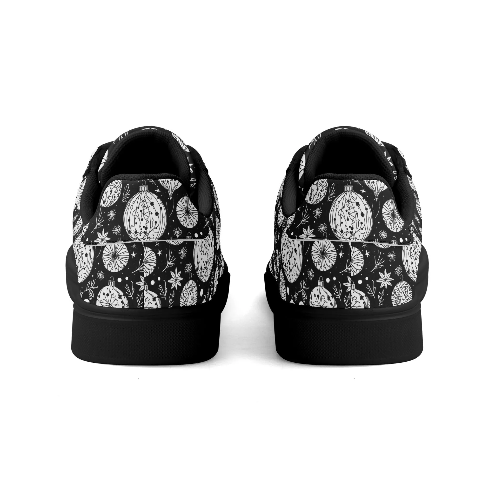 Black and White Ornament Adult Lightweight Brand Low Top Leather Shoes