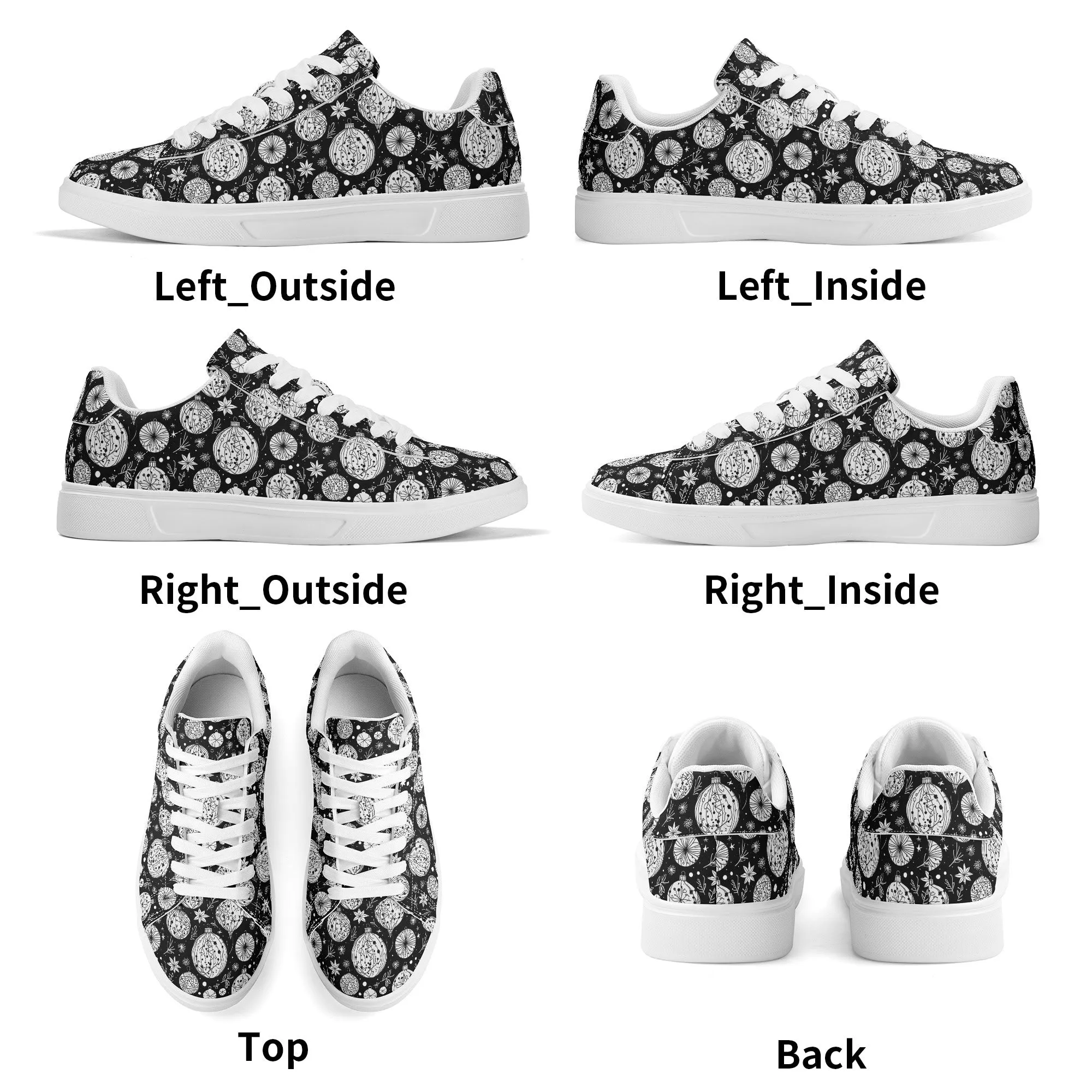 Black and White Ornament Adult Lightweight Brand Low Top Leather Shoes