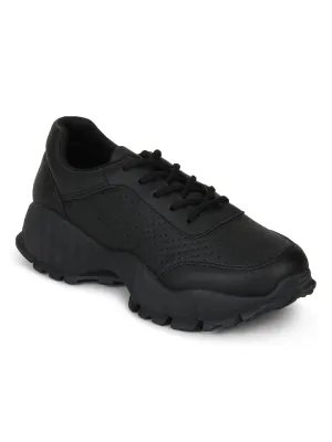 Black Cleated Lace-Up Trainers