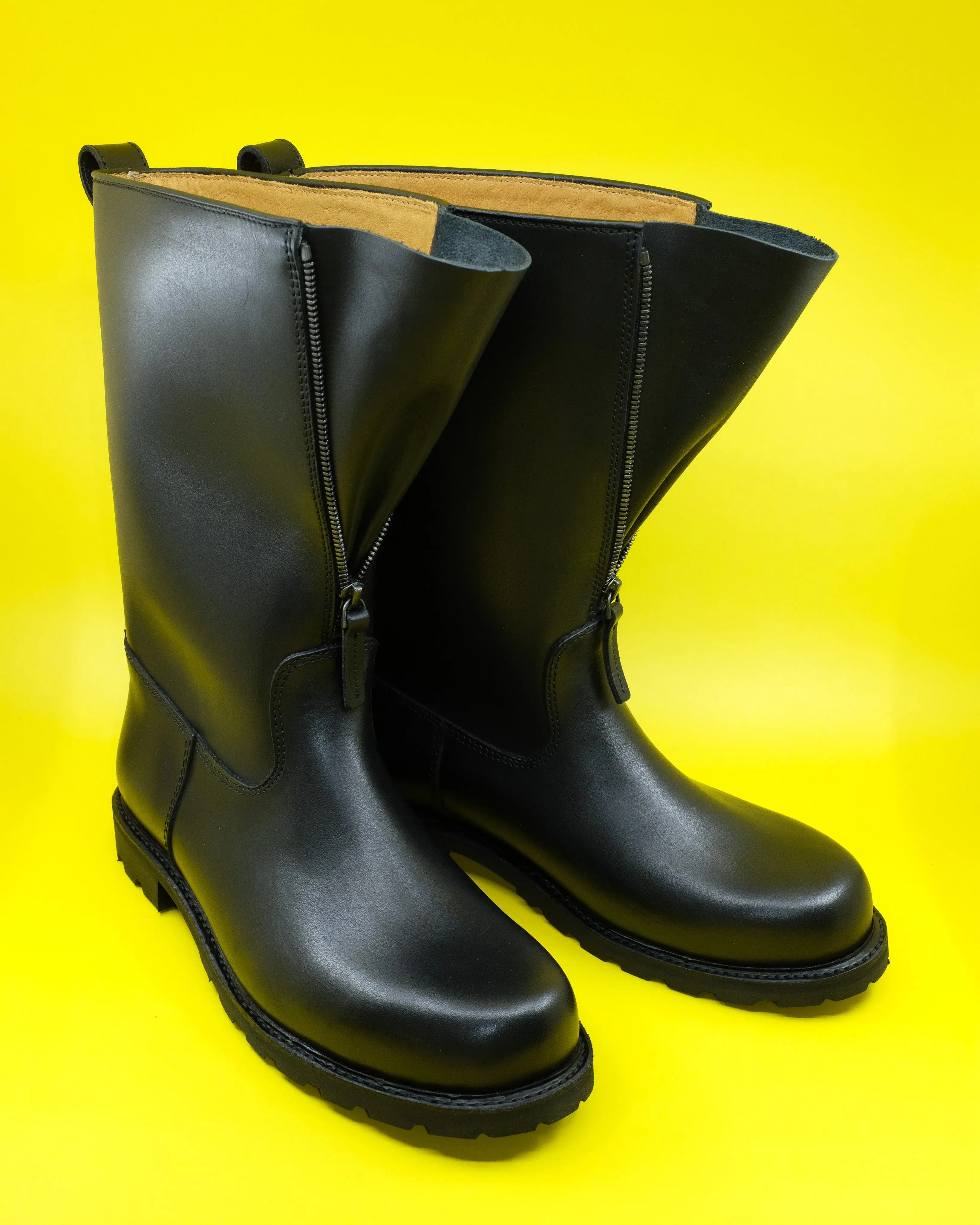 Black Leather Tractor Boots