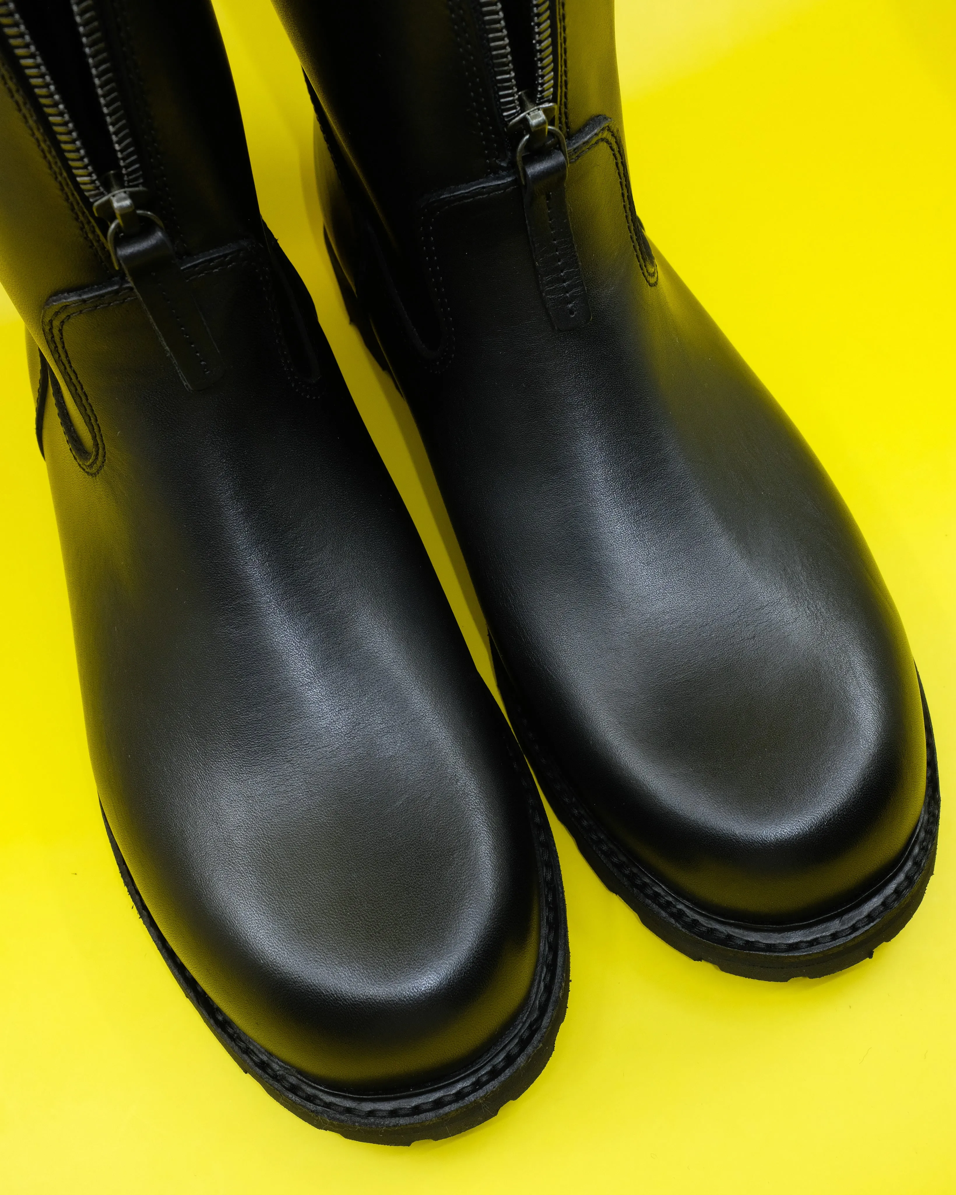 Black Leather Tractor Boots