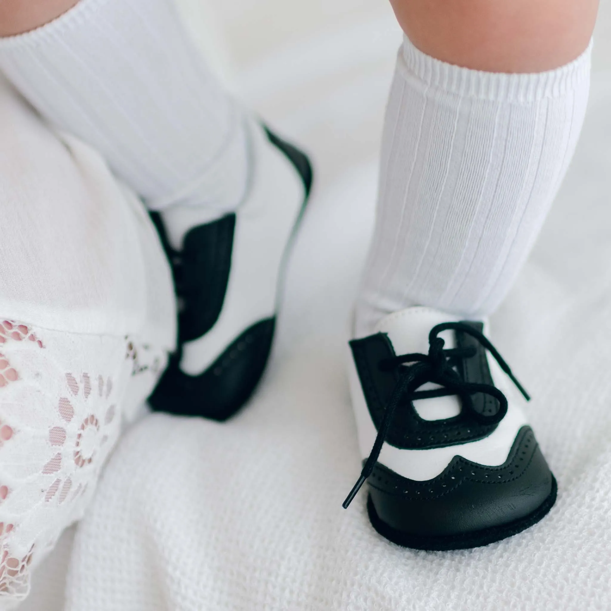 Boys Black & White Wingtip Shoes