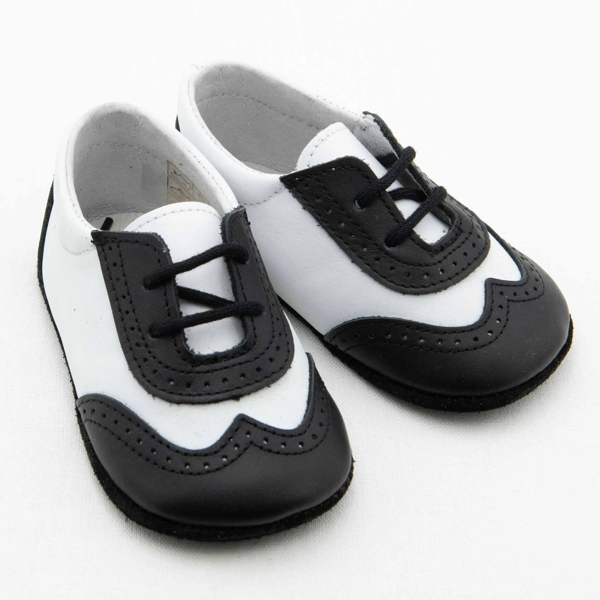 Boys Black & White Wingtip Shoes