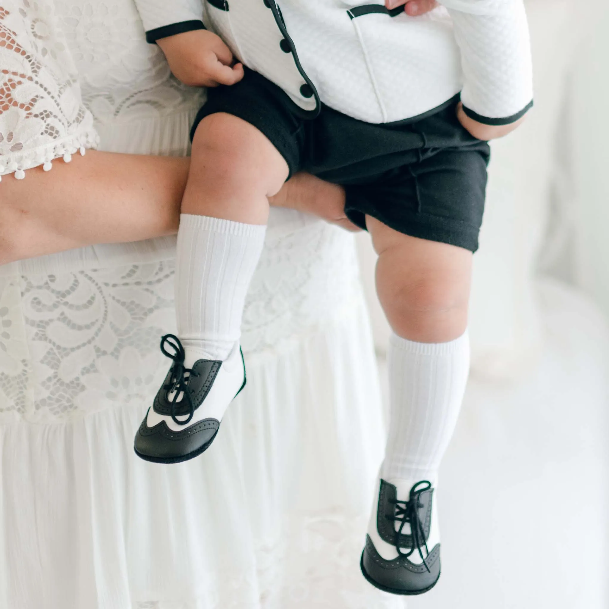 Boys Black & White Wingtip Shoes