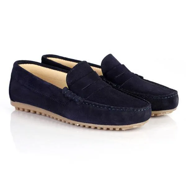 BOYS SUEDE FORMAL MOCCASIN - NAVY BLUE