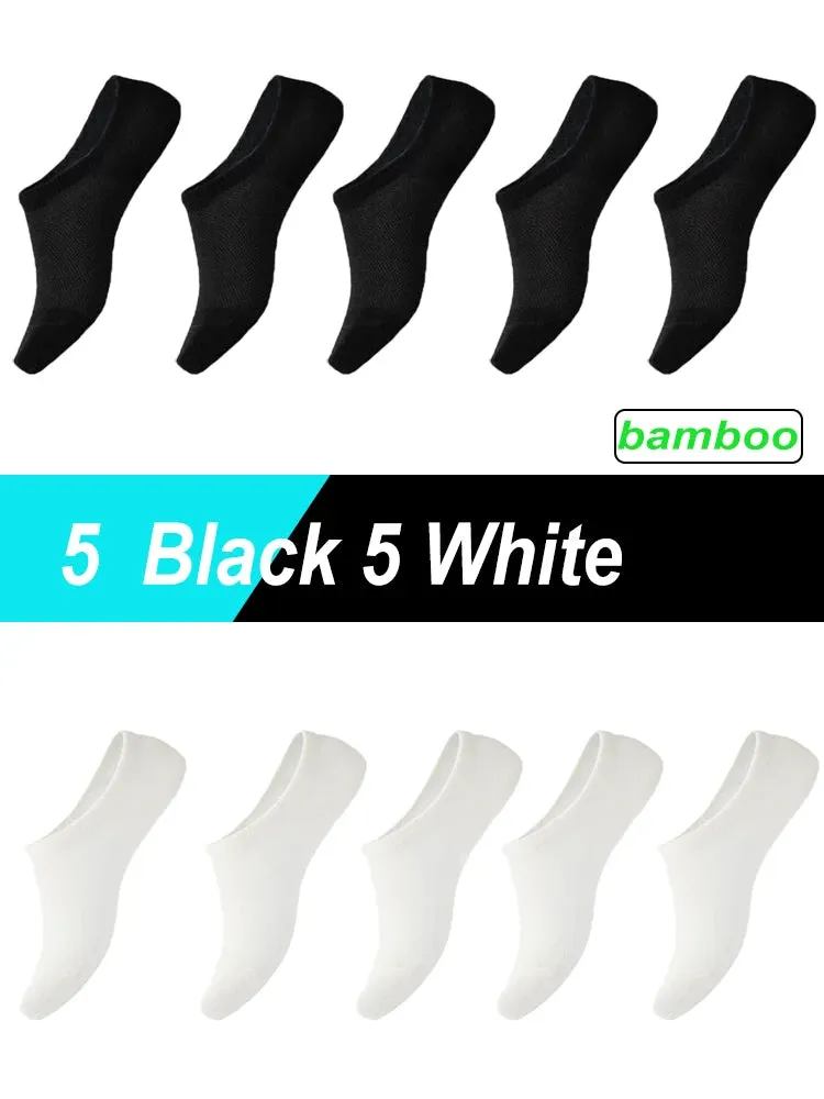 Breathable Bamboo Fiber Short Socks with Silicone Anti-Slip Heel (10Pair)