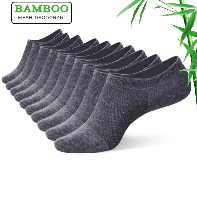 Breathable Bamboo Fiber Short Socks with Silicone Anti-Slip Heel (10Pair)