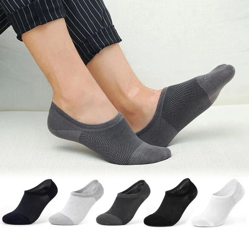 Breathable Bamboo Fiber Short Socks with Silicone Anti-Slip Heel (10Pair)