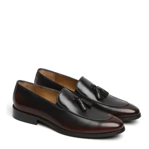 Brown-Black Brush Off Leather Tassel Formal Shoes