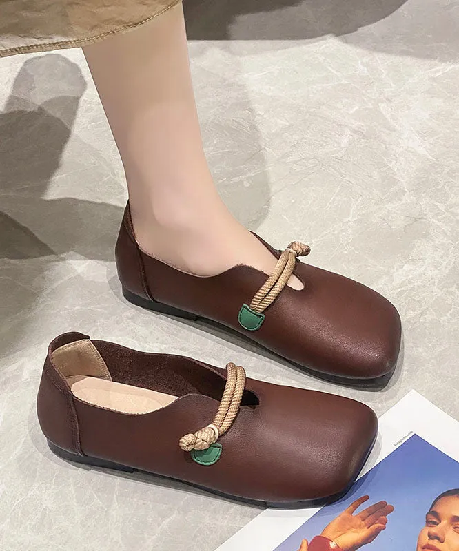 Brown Cowhide Leather Flat Feet Shoes Buckle Strap Flat Feet Shoes LC0535