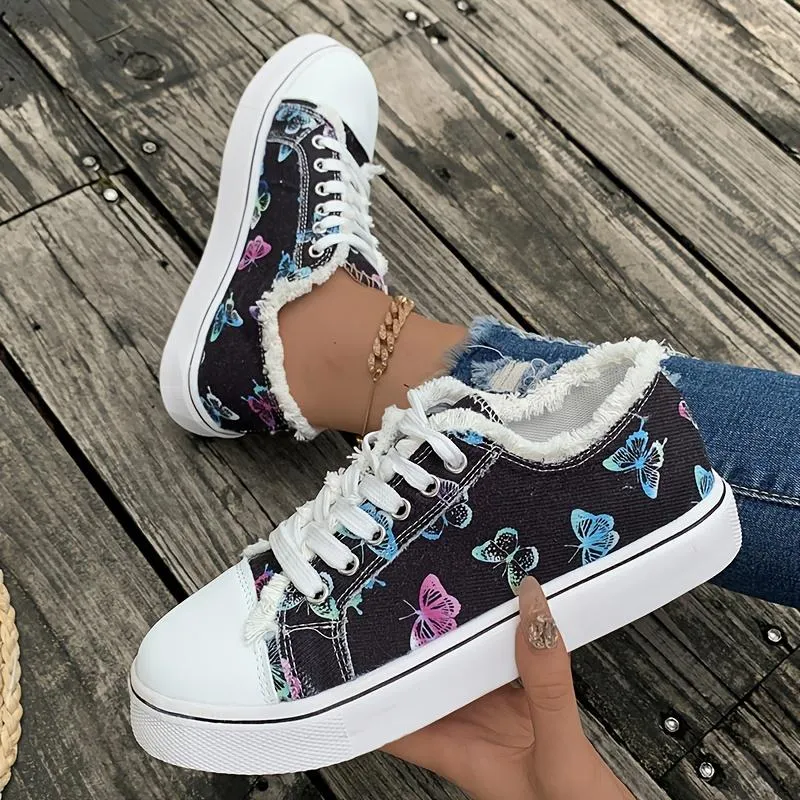 Butterfly Print Canvas Shoes Low Top Trainers