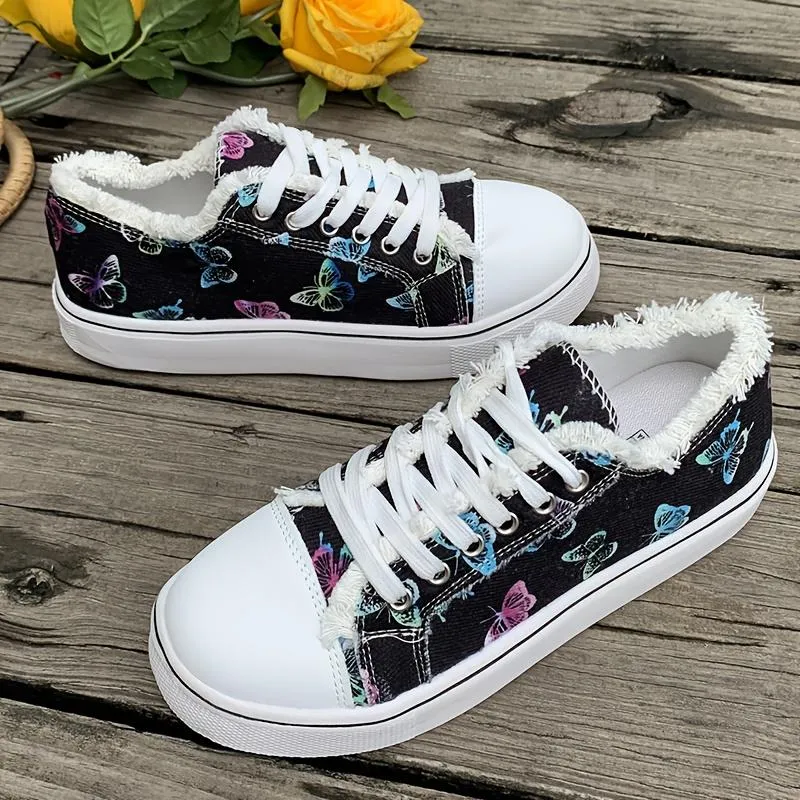 Butterfly Print Canvas Shoes Low Top Trainers