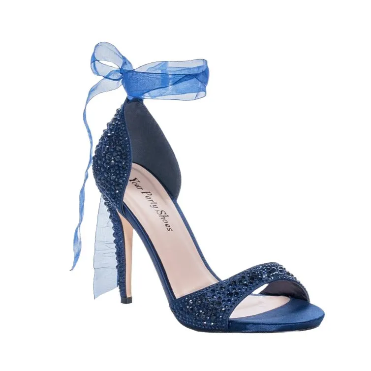 Carley Navy Shoes High Heel Bow Formal Prom Evening Wear Formal Open Toe Shoe