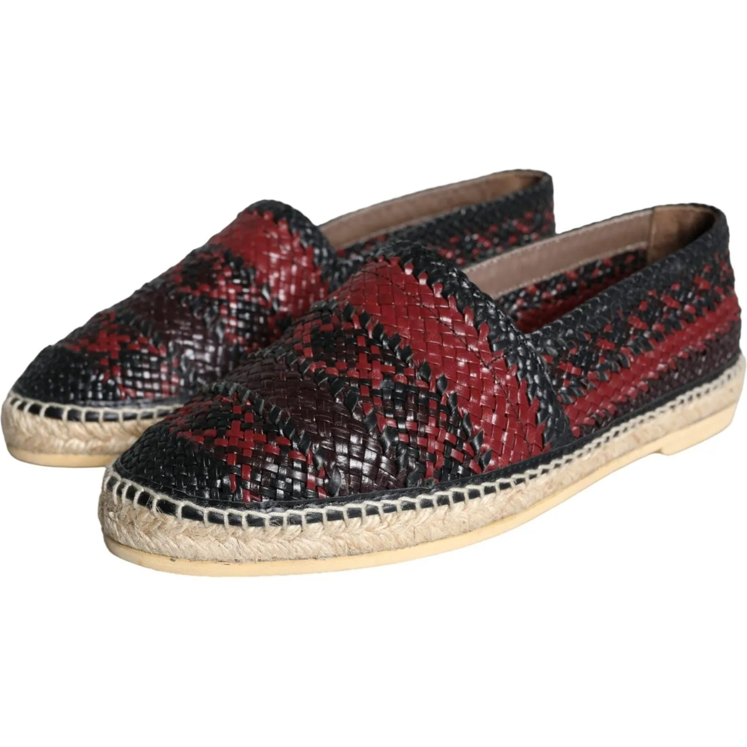 Dolce & Gabbana Black Maroon Woven Leather Buffalo Men Espadrille Shoes