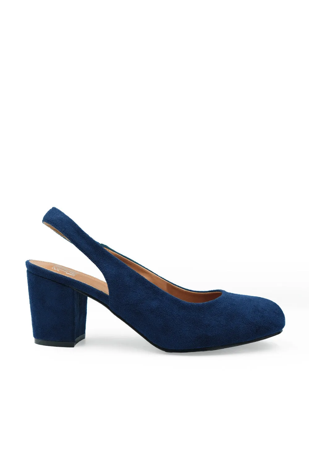 EDITH WIDE FIT BLOCK HEEL SLINGBACK SHOES IN NAVY SUEDE