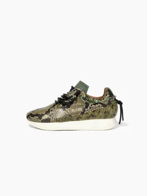 Esseutesse Leather Non Fringe Sneaker - Olive Python