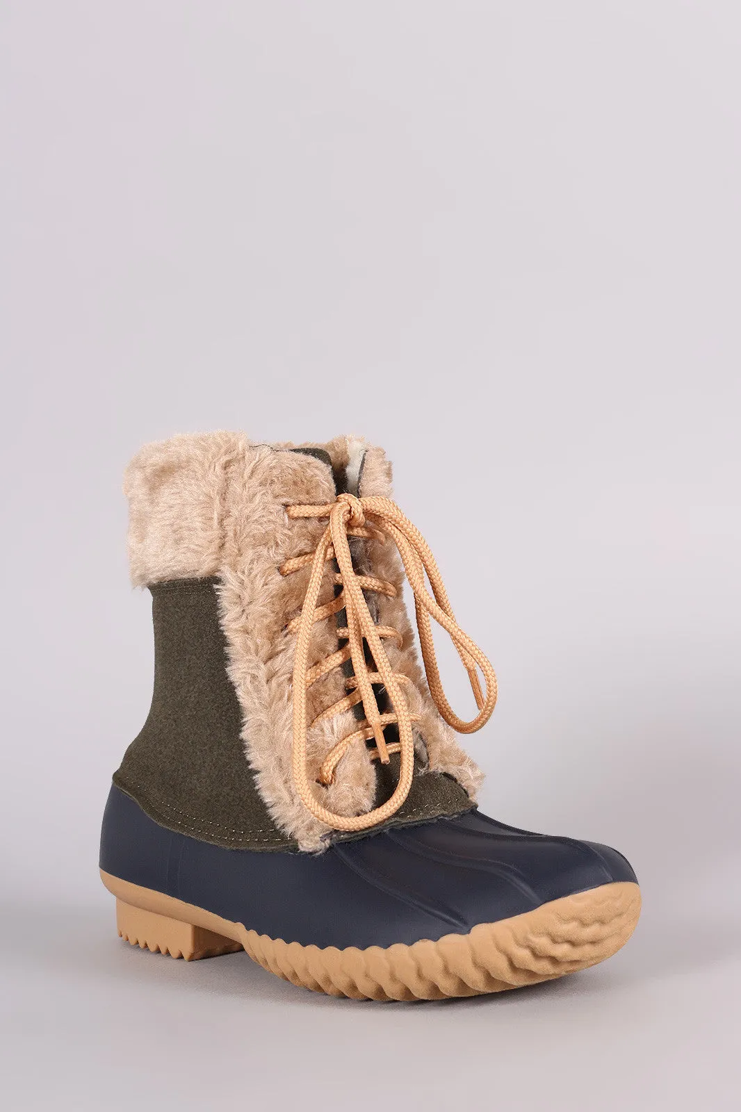 Fur Trim Lace Up Duck Ankle Boots