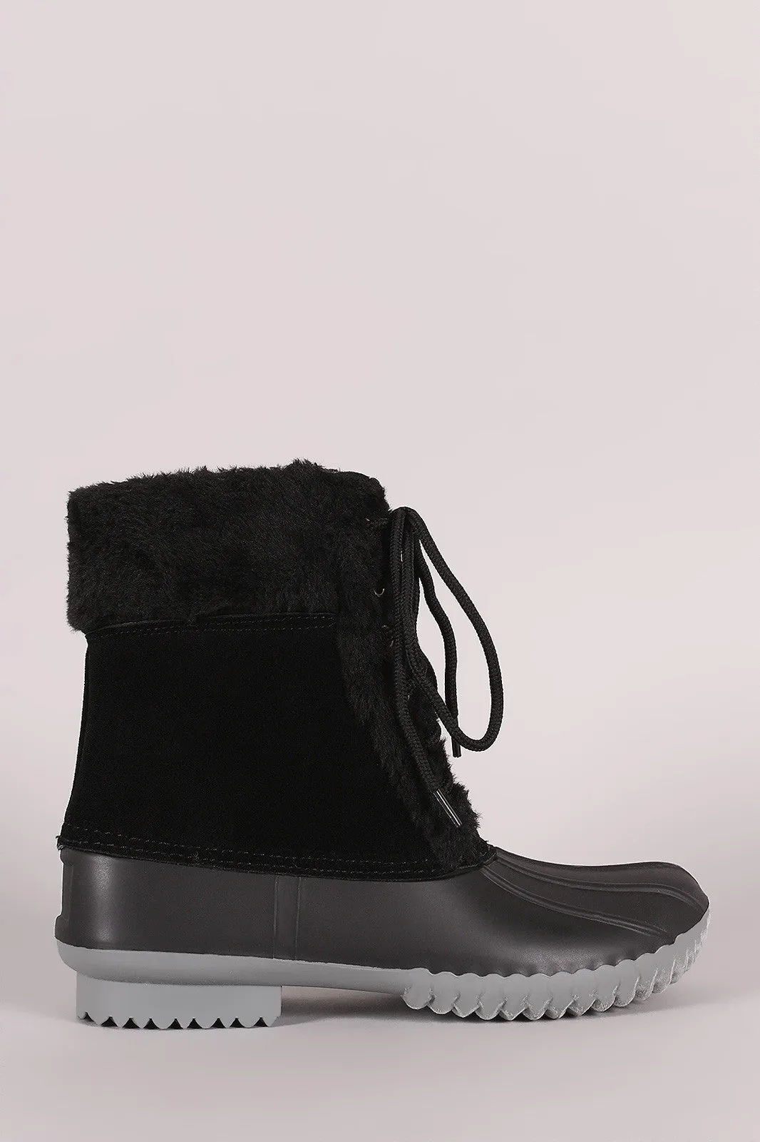 Fur Trim Lace Up Duck Ankle Boots