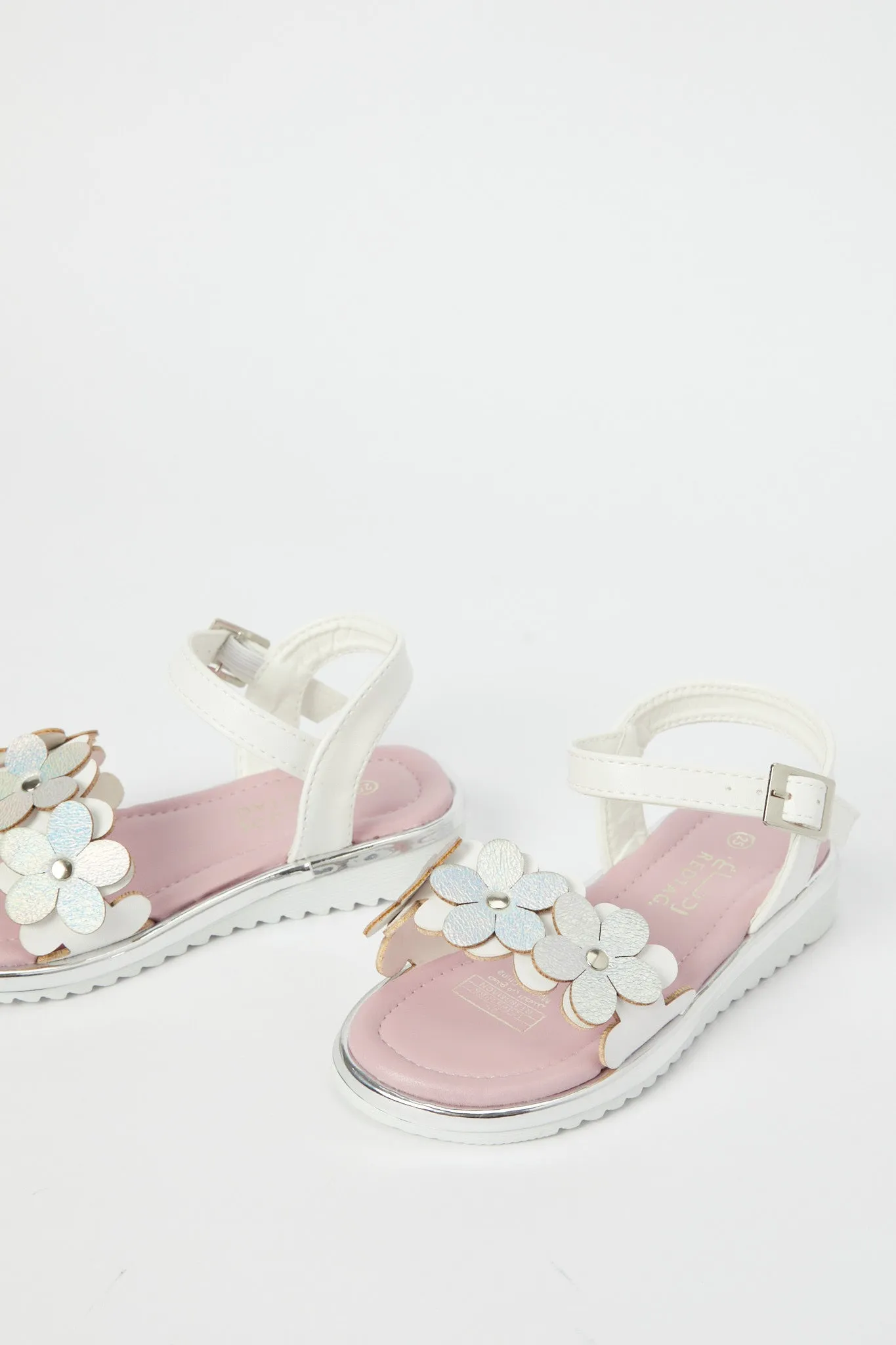 Girls White Floral Detail Sandal