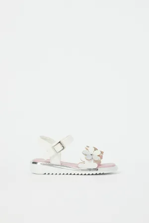 Girls White Floral Detail Sandal