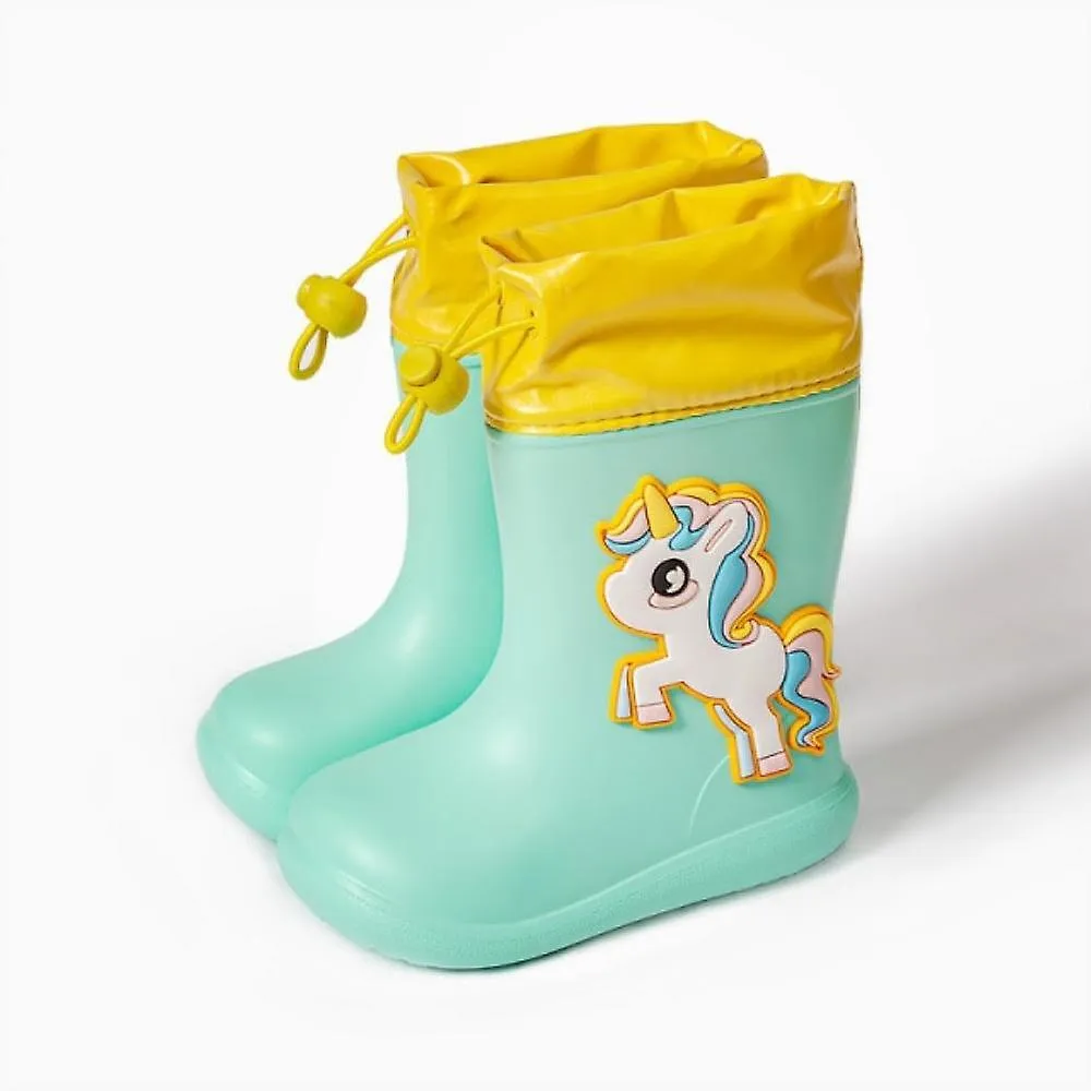 Green Unicorn 140Cartoon Unicorn Dinosaur Children Rain Boots Lace Up Eva Soft Boys Girls Rain Shoes Light Waterproof Non Slip Kids Rainboots