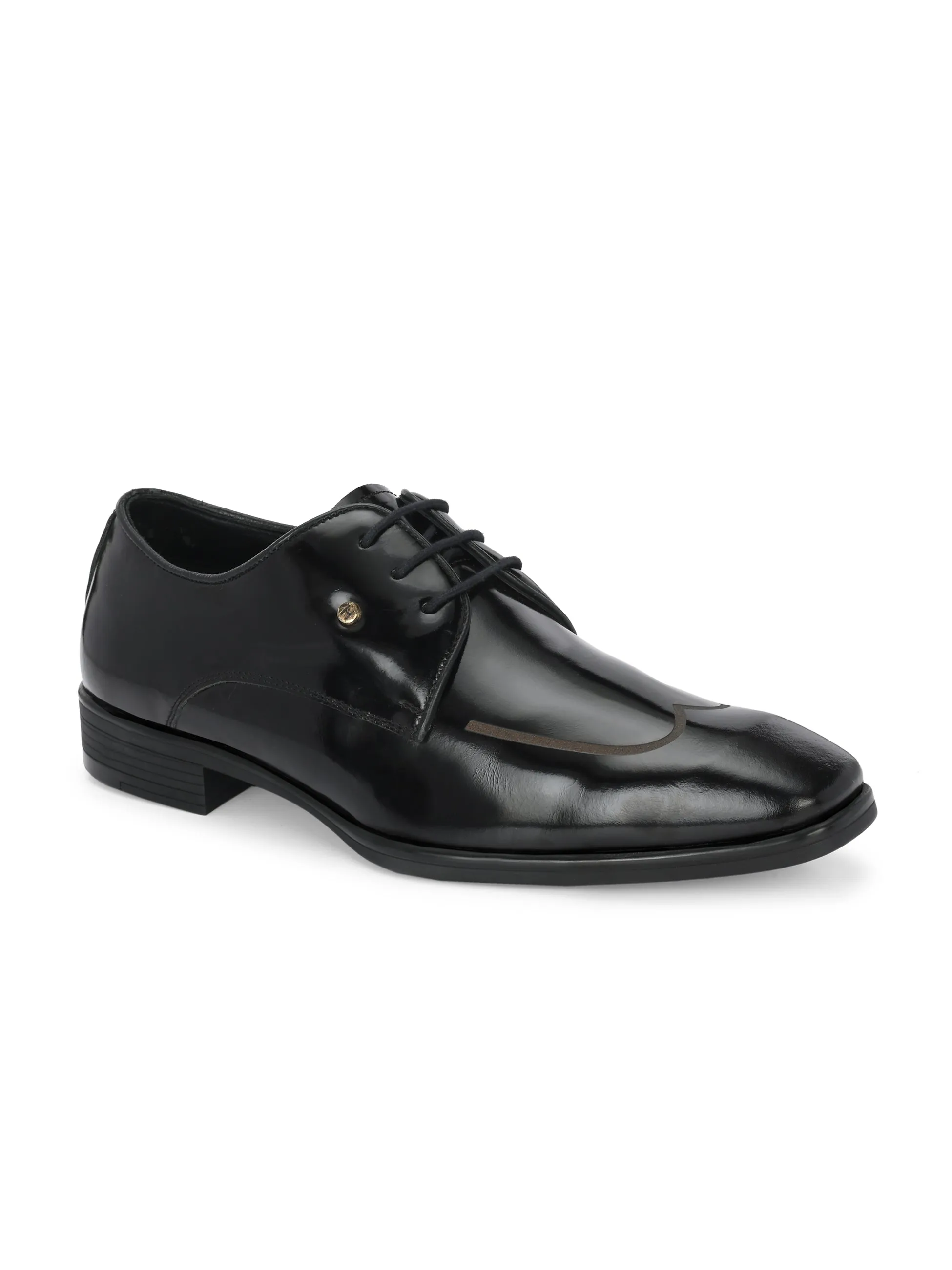 Hitz Men's Black Leather Party Wear Lace-Up Shoes