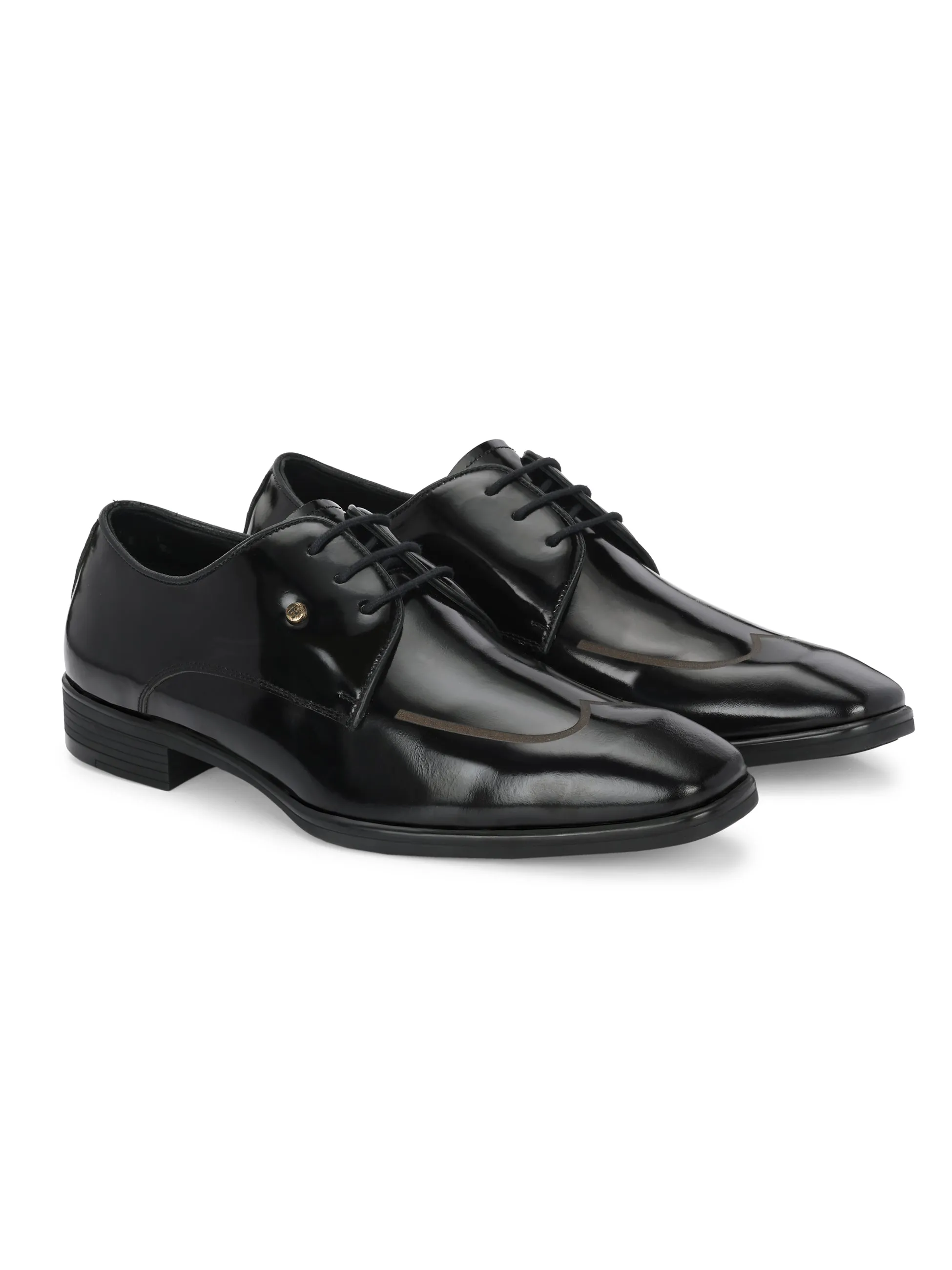 Hitz Men's Black Leather Party Wear Lace-Up Shoes