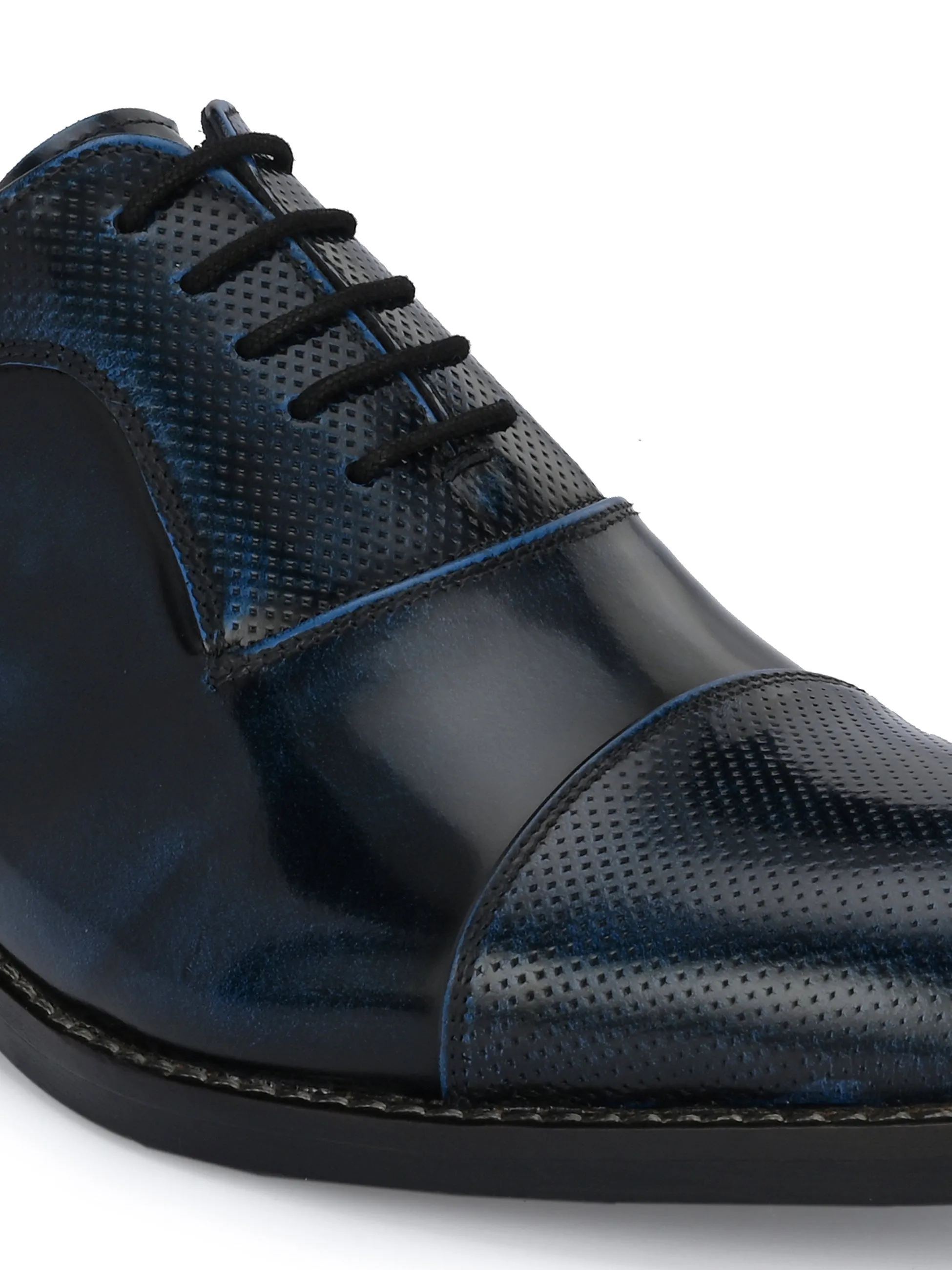 Hitz Men's Blue Leather Lace-up Party Wear Shoes