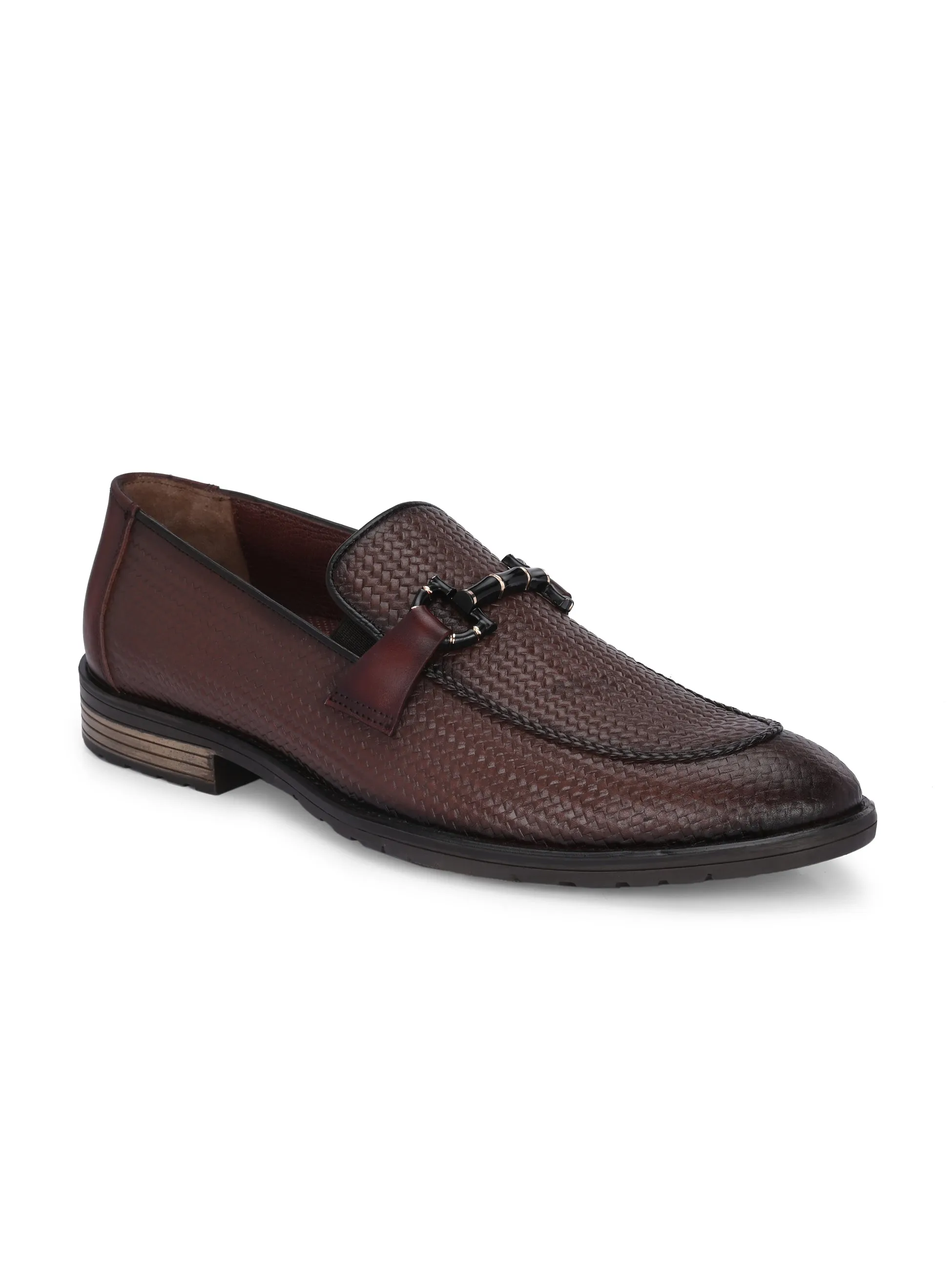 Hitz Men's Brown Leather Formal Party Wear Slip On Shoes