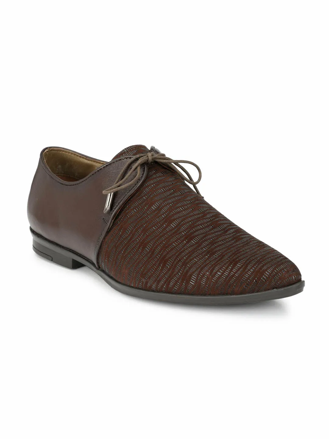 Hitz Men's Brown Leather Lace-up Party Wear Shoes